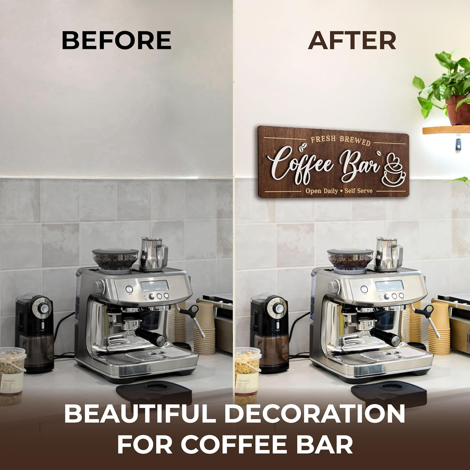Woodamore Coffee Bar Signs for Wall Decor - Vintage Coffee Accessories for Cafe Station Signs Decorations, Small Farmhouse Cafe Sign for Home Decor Kitchen, Countertop image number 2