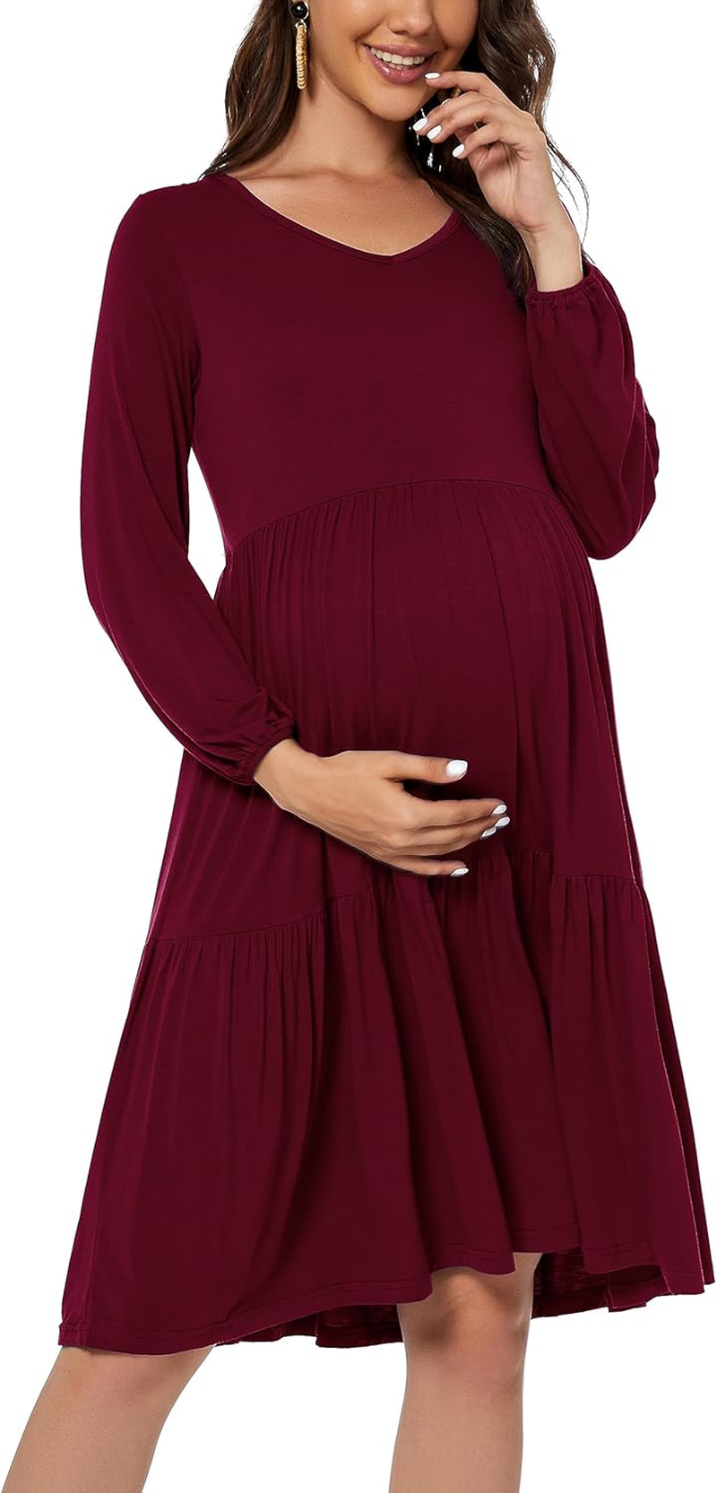 Smallshow Women'S Maternity Dress Ruffle Long Sleeve Pregnancy Clothes image number 3