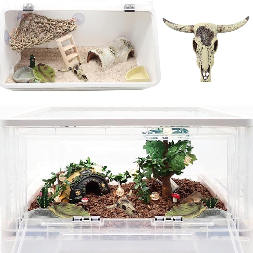 NUZAMAS Fish Tank Small Skull Resin Cattle Skull Reptiles Hideouts Decorations Dragon Tank Decor Accessories for Fish Aquarium Cave Landscape
