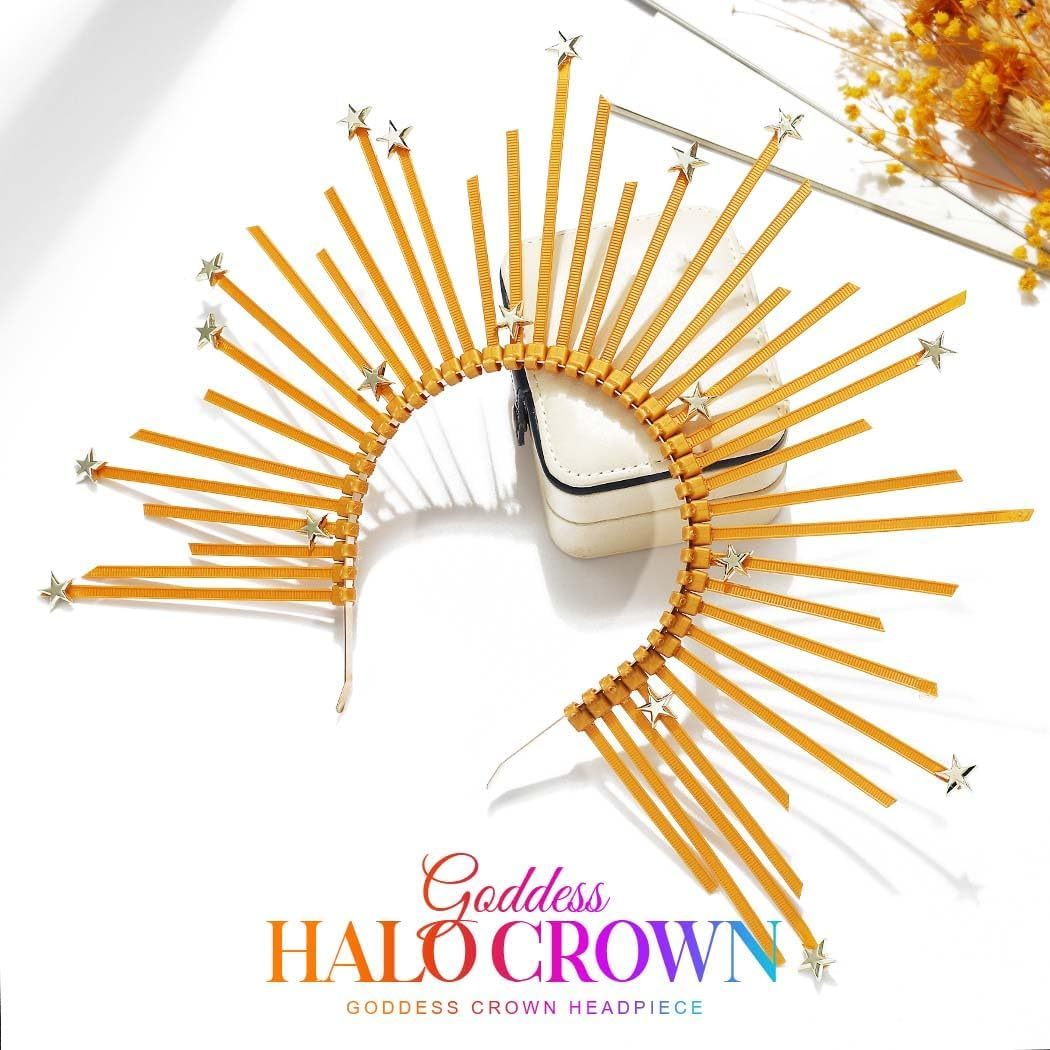Fashband Mary Halo Crown Headband Gold Star Sunburn Headdress Goddess Carnival Costume Hair Accessories for Women image number 6