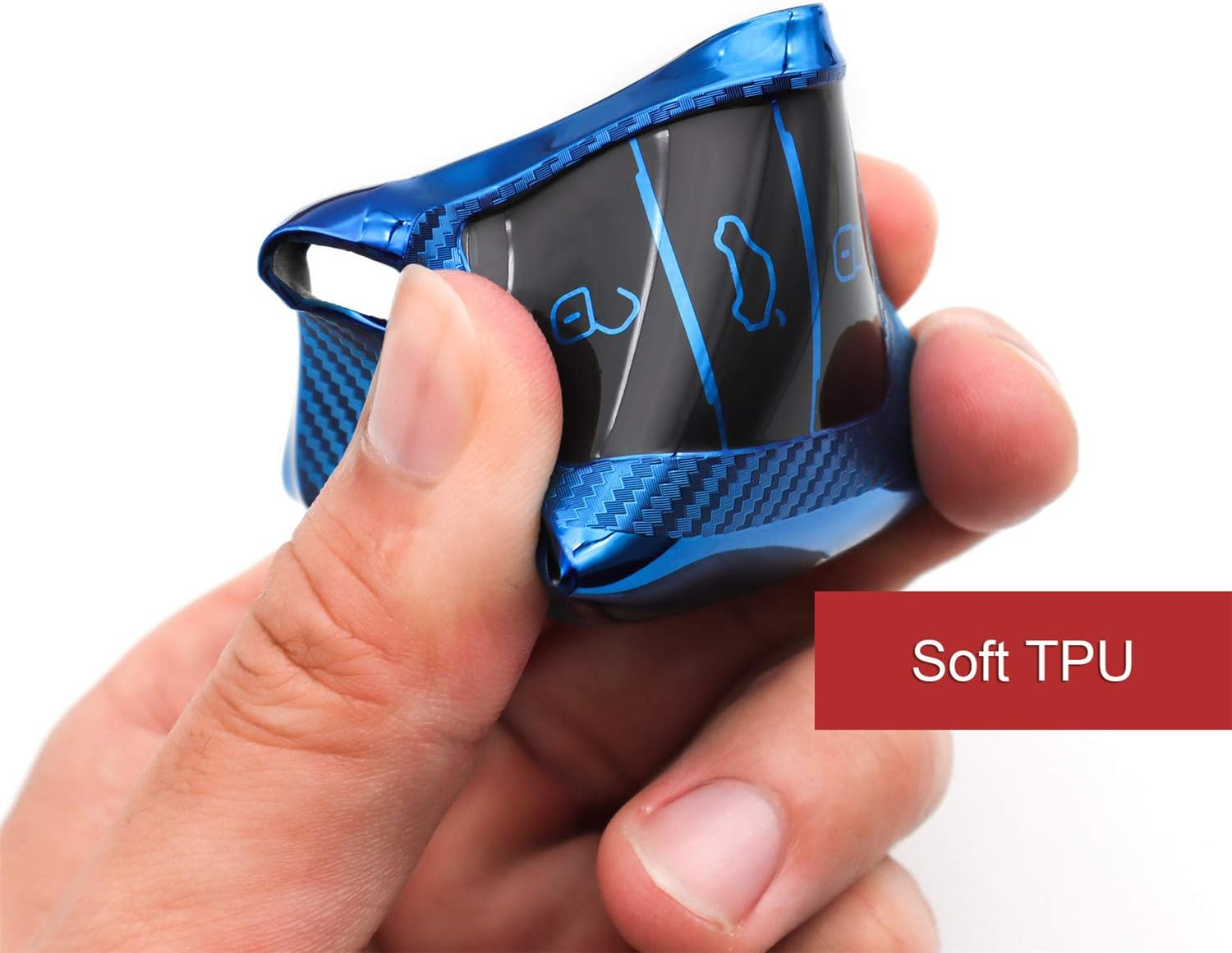 M.Jvisun Soft Carbon Fiber Finish Car Key Fob Cover for Volkswagen Atlas Golf Jetta Polo for Tiguan for Skoda Kodiaq Karoq for Audi A1 for Seat Ateca Leon Flip Key TPU Case with Keychain - Blue image number 5