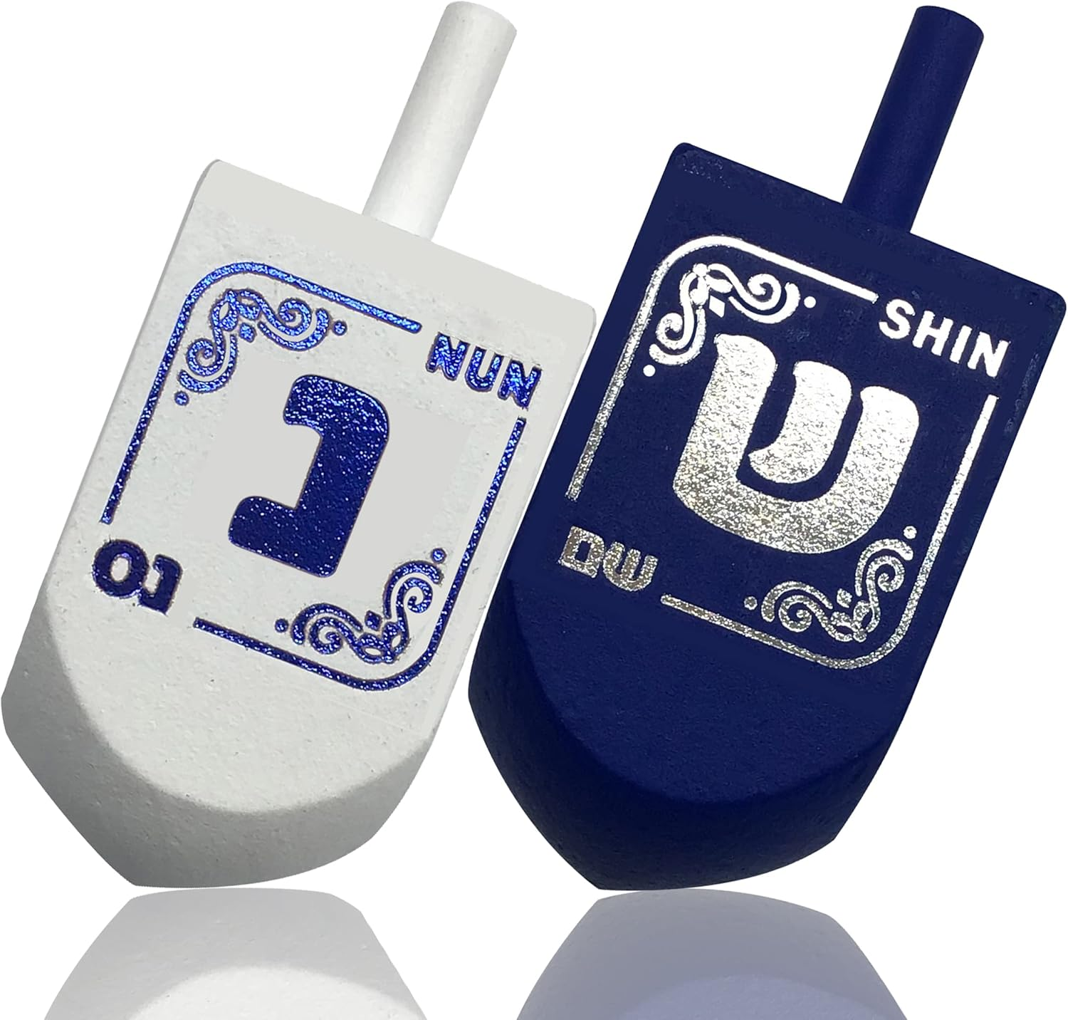 Izzy 'N' Dizzy Hanukkah Dreidels - Extra Large Blue and White Wooden Dreidel - 2 Pack image number 1