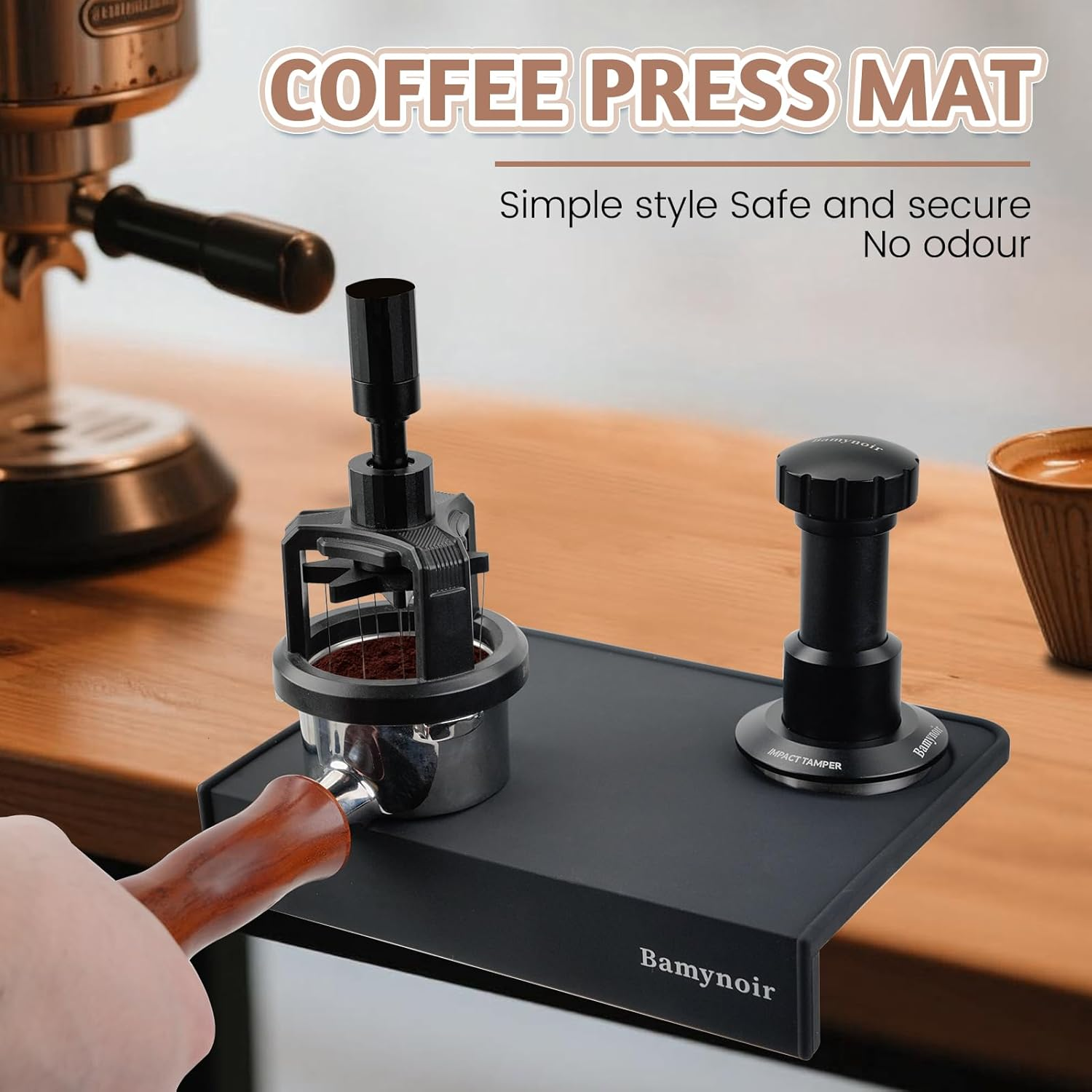 Bamynoir Coffee Tamper Mat,Espresso Tamping Station,Food Grade Silicone,8&Prime;&times;6&Prime;Premium Barista Tamping Mat,Non-Slip Portafilter Base & Espresso Station for Precision Coffee Grounds (Black-A) image number 2