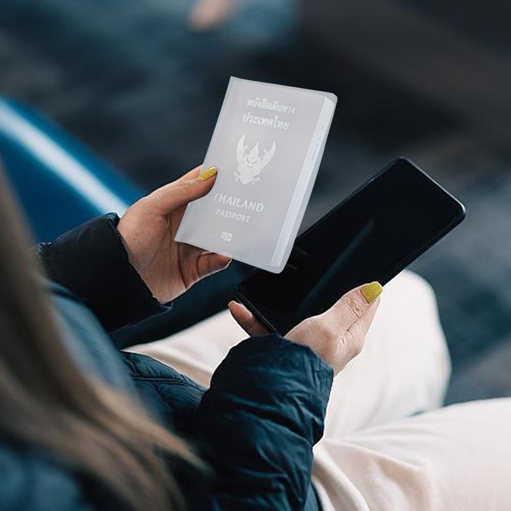 CREATCABIN 10 Pcs Passport Cover Clear Waterproof PVC Plastic Frosted Passport Protector Case ID Card Holder Sleeve Thin Credit Card Travel Document Organizer Covers for Women Men 7.4 X 5.3 Inch image number 4