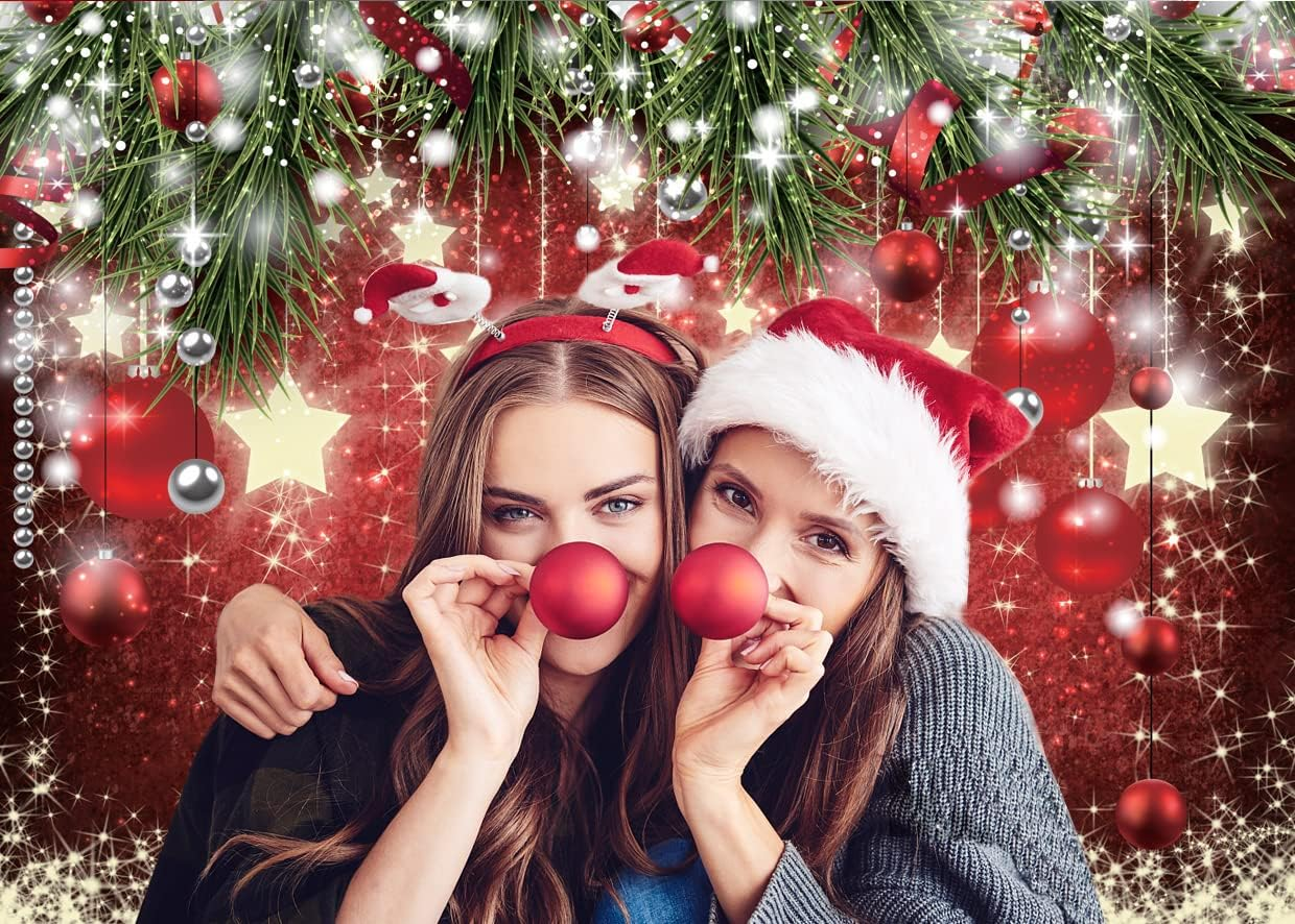 SJOLOON Christmas Backdrops Red Ball Theme Background Shining Stars Background New Year Backdrop for Christmas Party Decoration Banner Photo Shoot 12364 (10X8Ft)