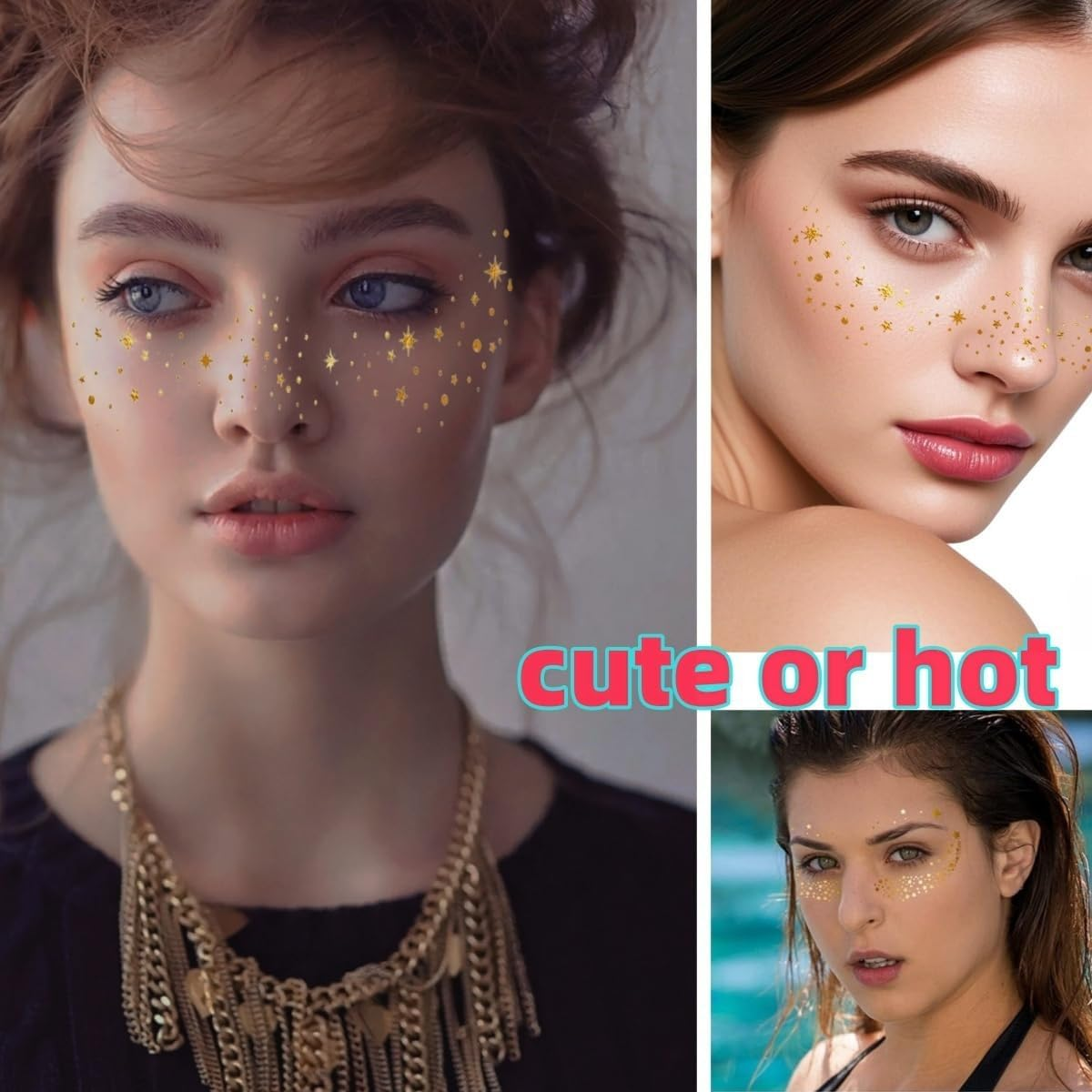 HIDOSNG 6PCS Glitter Freckles Face Tattoo, Gold Star Sparkle Freckles Makeup Patches(Gold05) (Gold07) image number 5