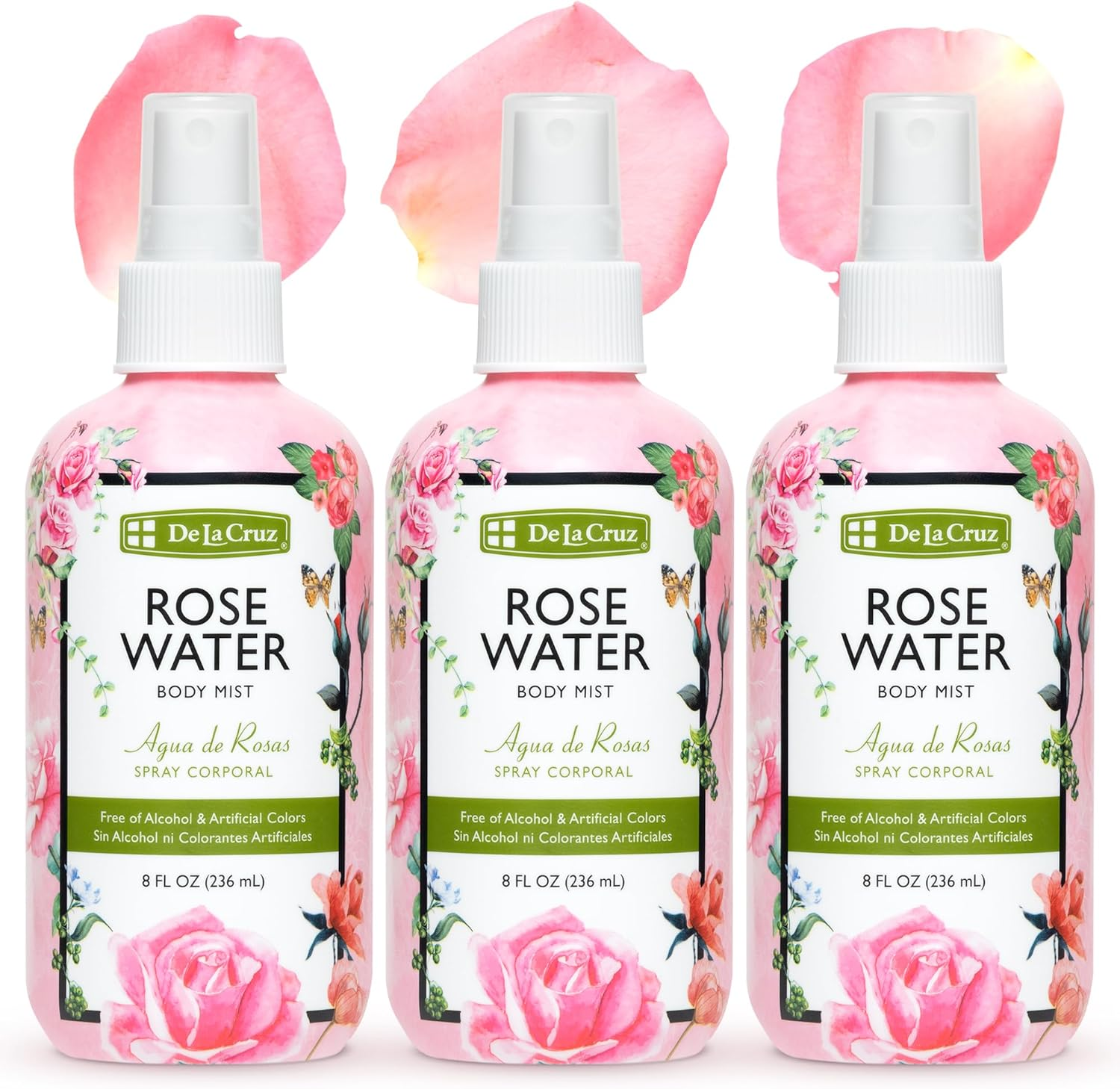 De La Cruz Rose Water Body Mist - Rosewater Spray for Face, Skin and Hair 8 Fl Oz (3 Bottles) image number 5