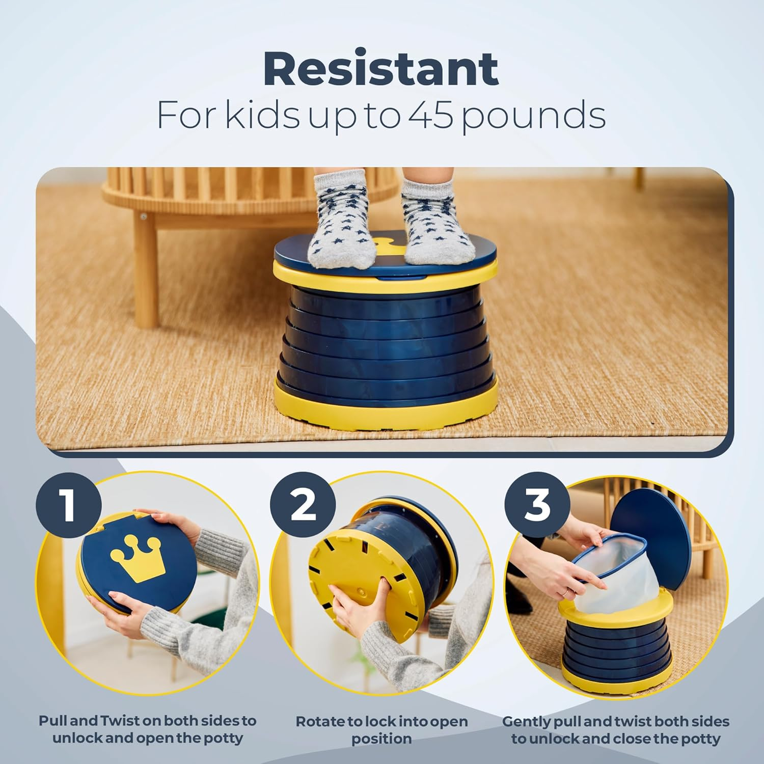 Travel Potty for Toddlers, Portable Potty Training Toilet, Compact Toddler Potty Chair for Car, Indoor Outdoor Travel Toilet for Kids - Dark Blue - Dark_Blue image number 2