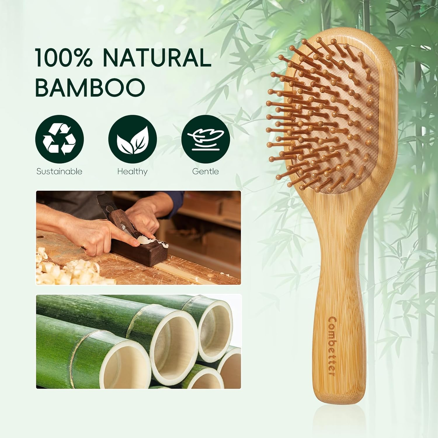 Combetter Bamboo Mini Hair Brush - Detangler Brush for Women, Men & Kids | for Straight, Wavy (Fine/Thin/Coarse) Hair - Dry/Wet Use | Scalp/Travel Brush | Lightweight - Yellow image number 4