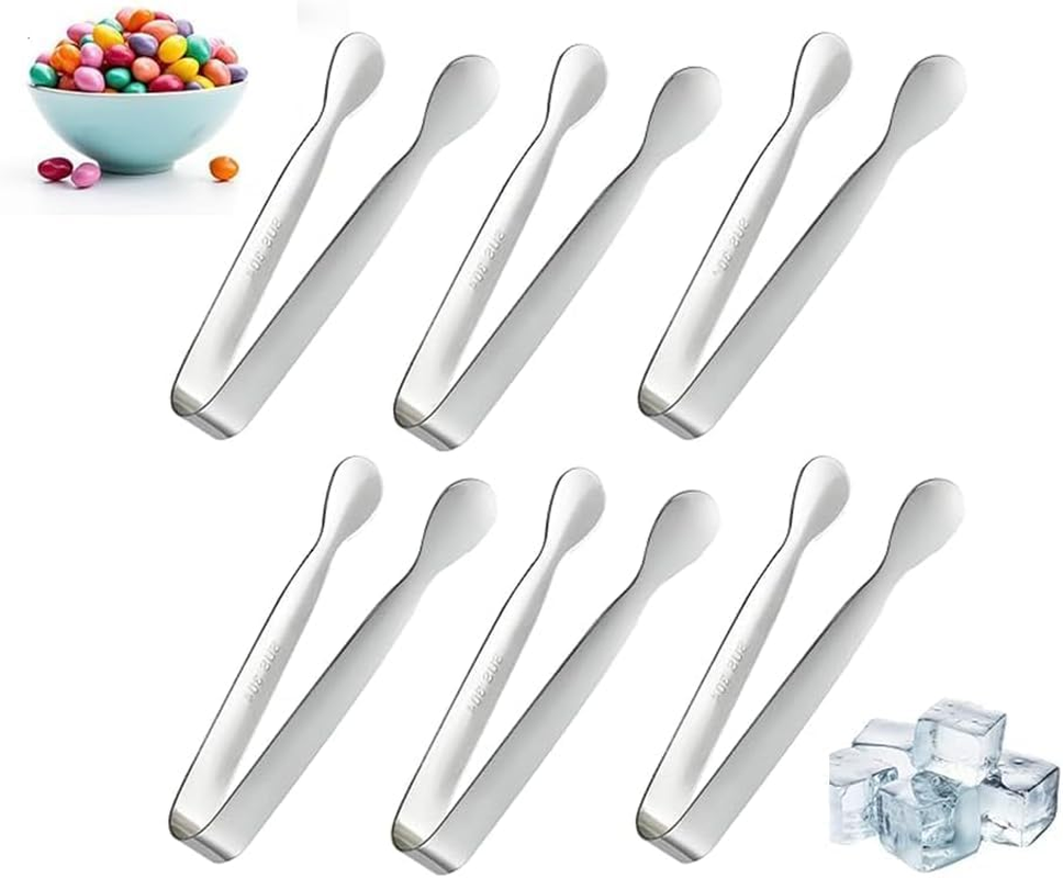 Aljurde Mini Small Tiny Tongs, 6PCS Stainless Steel, Silver, 1.6Cm X 11Cm, Dishwasher Safe, Tongs for Serving Food, Ice, Salad, Toaster, Desserts, Appetizers, Charcuterie Board image number 3