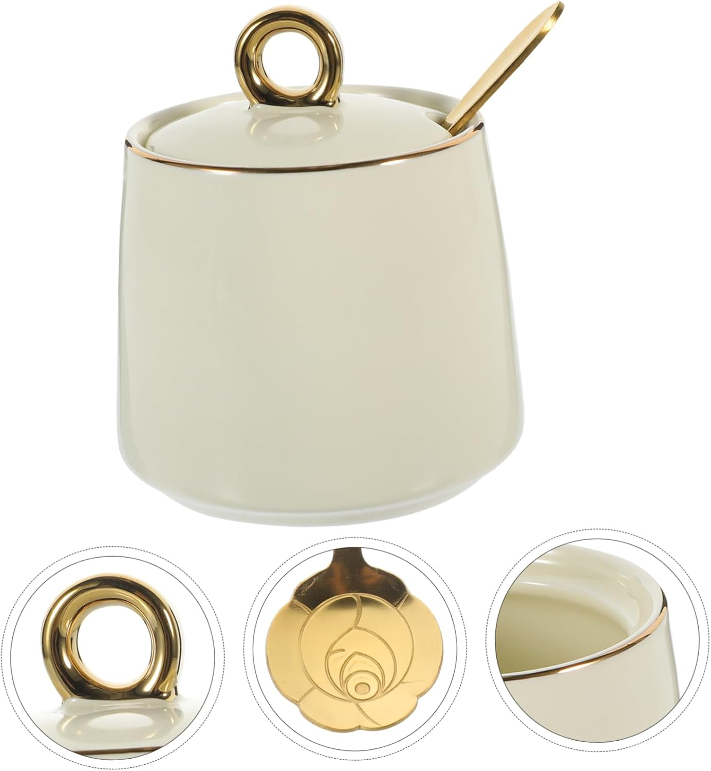 HOLIDYOYO Ceramic Seasoning Jar for Kitchen Spice Container Spoon for Salt and Pepper Storage Adorable Condiment Jar for Home Use image number 4