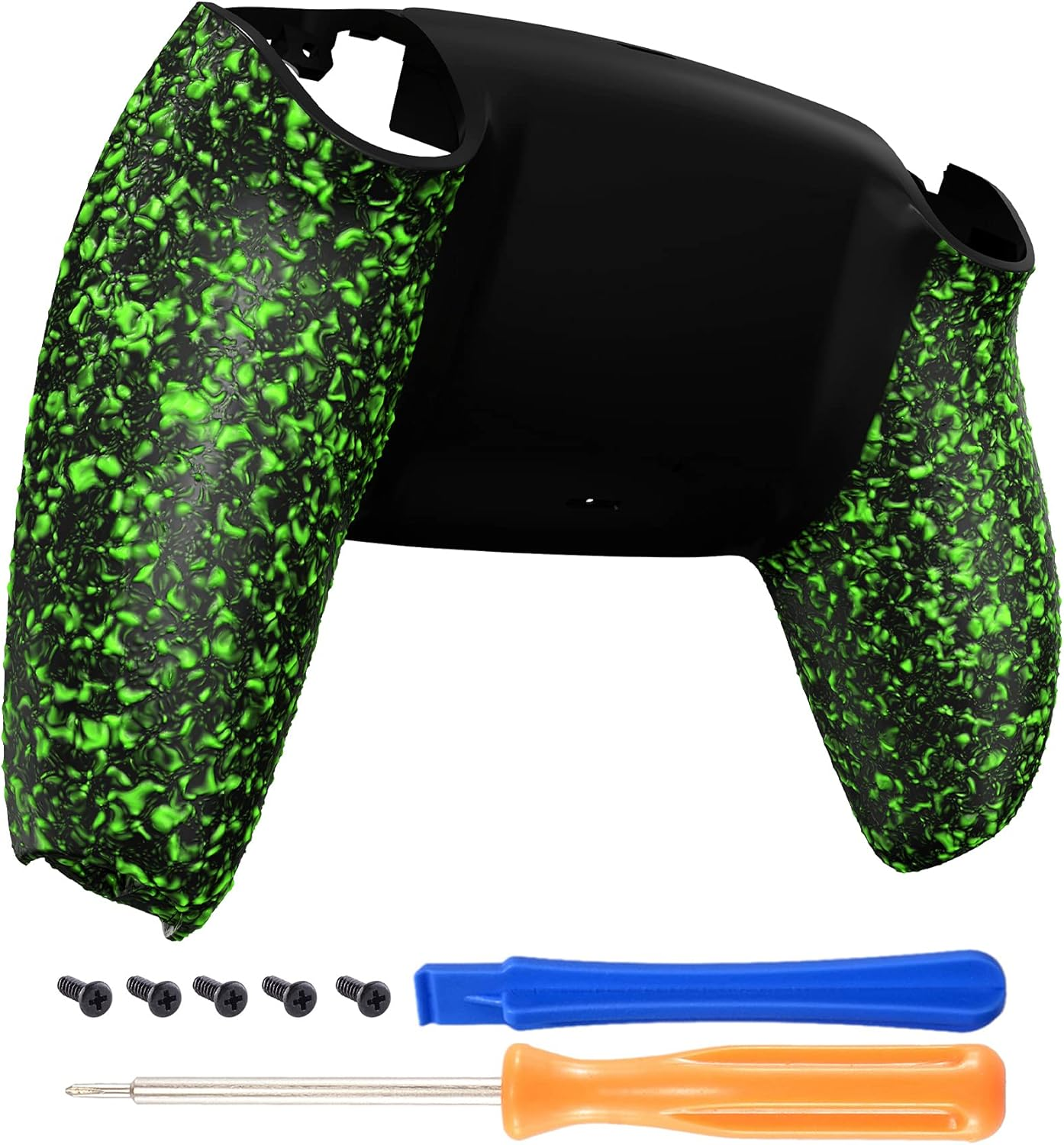 Extremerate Textured Green Non-Slip Custom Back Bottom Shell Compatible with Ps5 Controller, 3D Splashing Cover, Game Improvement Replacement Back Shell Cover Compatible with Ps5 Controller - Graphite Carbon Fiber Pattern image number 4