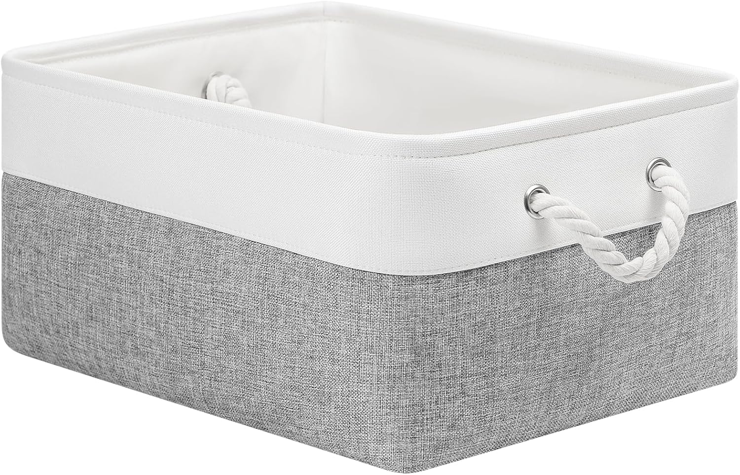 Patvingot Storage Baskets Canvas Storage Boxes with Handles, Fabric Storage Bins for Organizing Home and Clothes, Office (White/ Grey, Small-3 Pack)