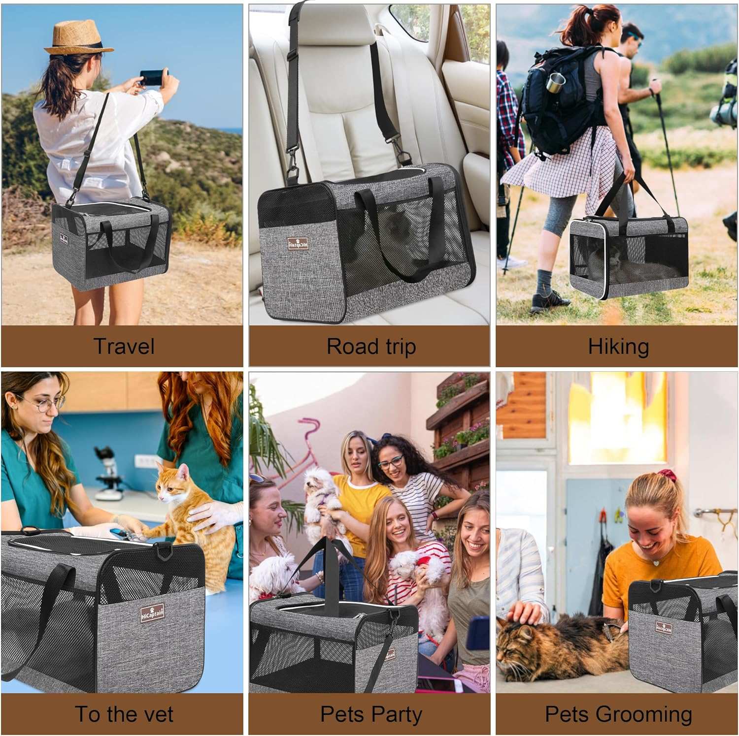 Hicaptain Cat Carrier Bag, Lightweight Soft Cat Carrier with Top Mesh Window, Breathable Pet Carrier for Medium Cats and Small Dogs Puppies up to 15 Lb - Grey image number 6