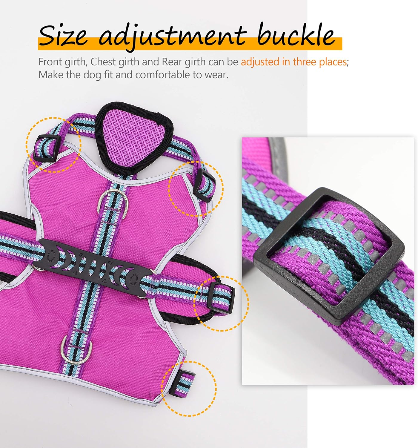 Didog Escape Proof Dogs Harness,Soft Breathable Padded & Reflective,Adjustable No Pull Dog Harness with Lift Handle & Double Leash Clips for Medium Large Dogs Walking Hiking Training,Purple,S image number 5