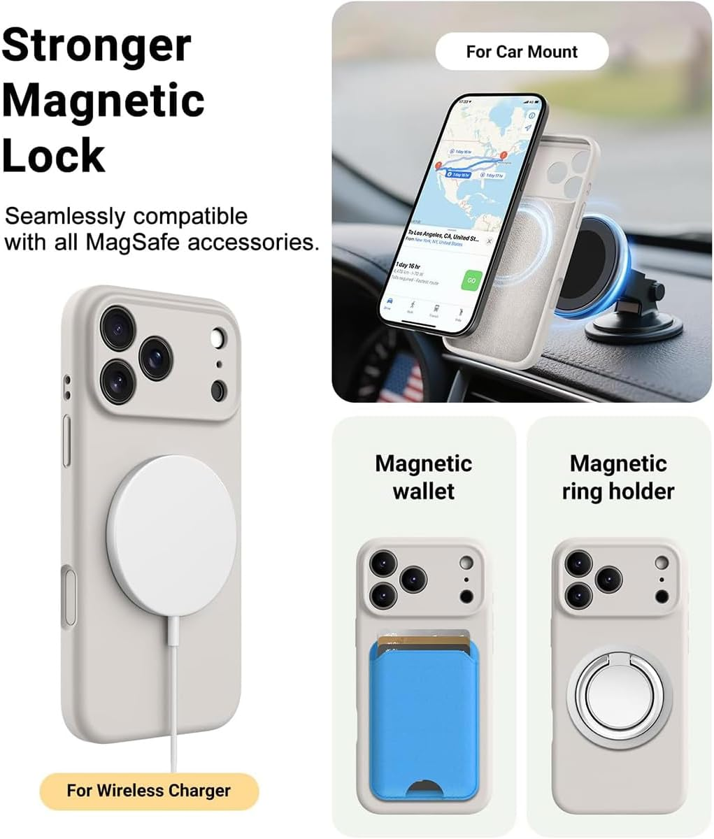 Ultra Protective Magnetic Silicone Case for Iphone 17 Pro Compatible for Magsafe, Full-Body Defense, Superior Shockproof Drop Protection Cover for Iphone17 Pro 6.3'' Stone image number 5