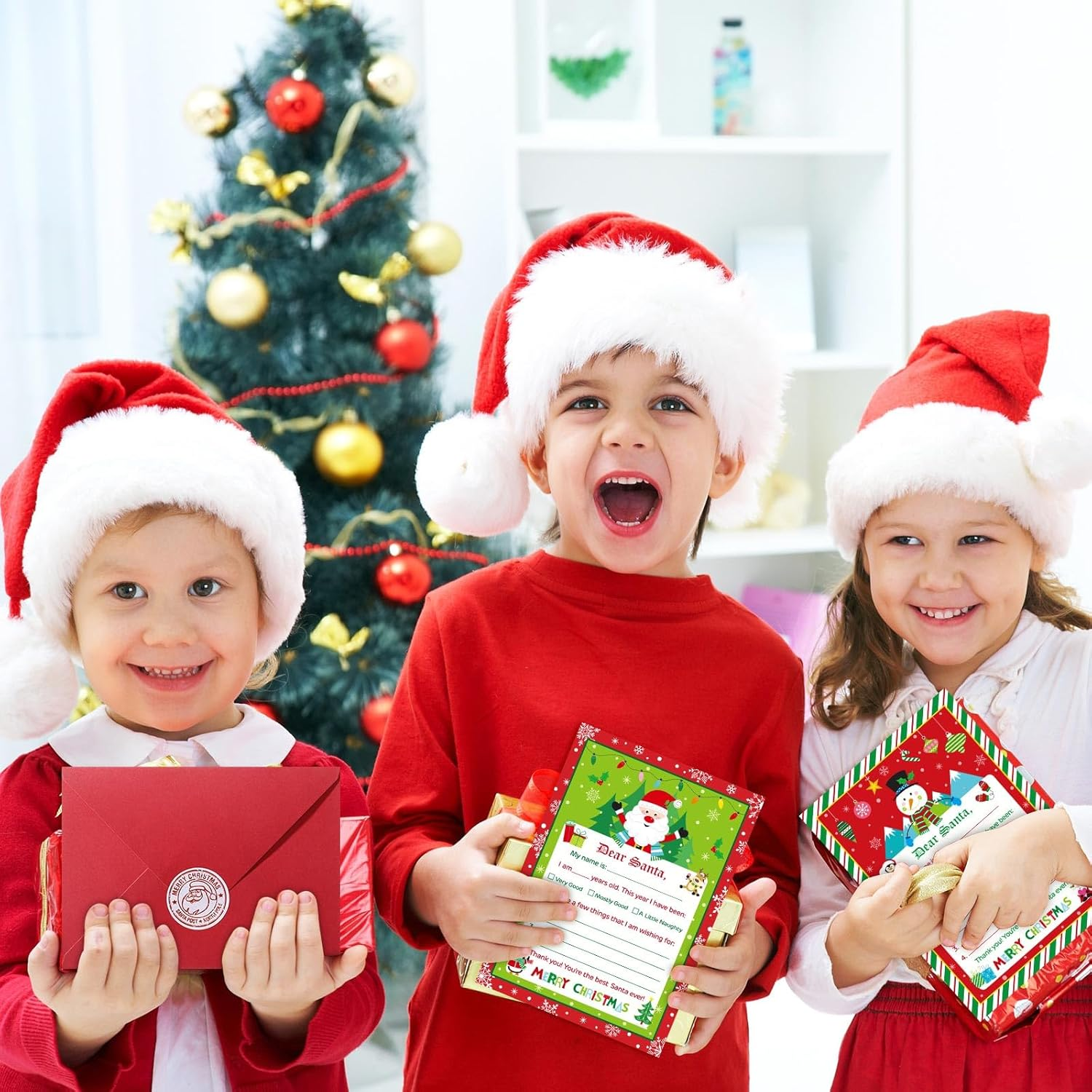 Harloon 150 Pcs Letter to Santa Writing Kit Christmas Wish List Snowman Elf Xmas Letter Paper Stationery with Sticker Nice Naughty Snowflake Envelopes Christmas List for Holiday Greeting Supplies image number 1