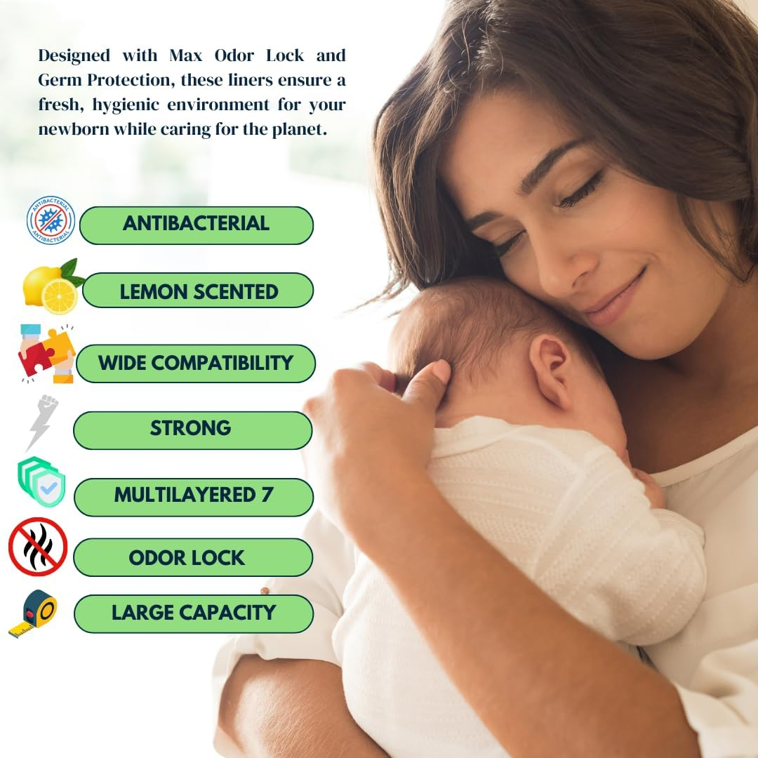 Eco-Friendly 5-Pack Biodegradable Diaper/Nappy Bin Refill Bags &ndash; Fits Tommee Tippee & Angelcare &ndash; Odour-Locking, Durable, Germ Protection &ndash; 6M Each &ndash; Ideal for Newborns (Cassette Not Included) image number 2