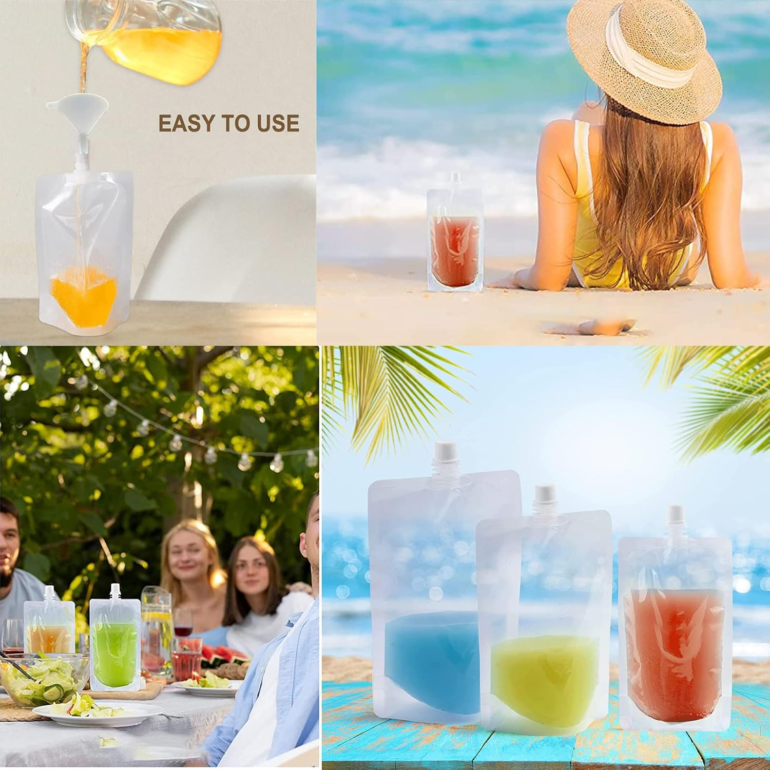 20 Pieces Disposable Drink Pouches,Clear Travel Plastic Drinks Flasks,250Ml & 380Ml