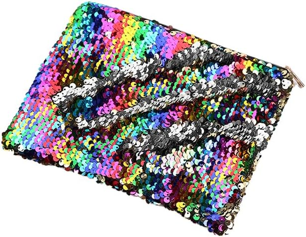 Aoozleny Double-Sided Glitter Pencil Case Reversible Sequin Zipper Pencil Pouch for Cosmetic Makeup Organizer Bag Purse for Women (Colorful+Silver) image number 5