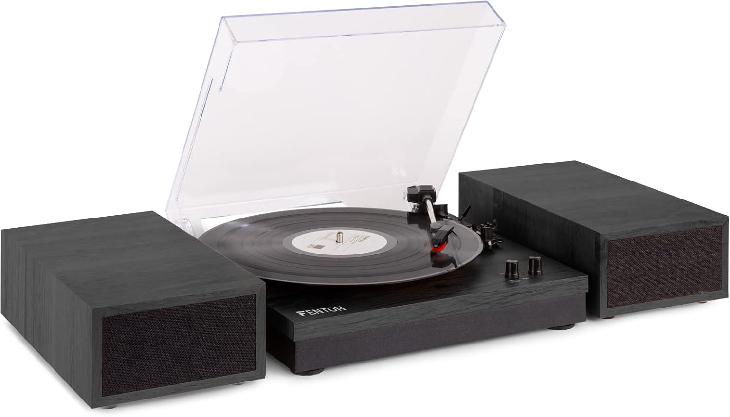 Fenton RP165B Retro Vinyl Player - Bluetooth Turntable with Built-In Speakers, 3-Speed Selectable (33 1/3, 45, 78 RPM), Wireless Audio Streaming, Auto-Stop, Black/Grey Finish image number 1
