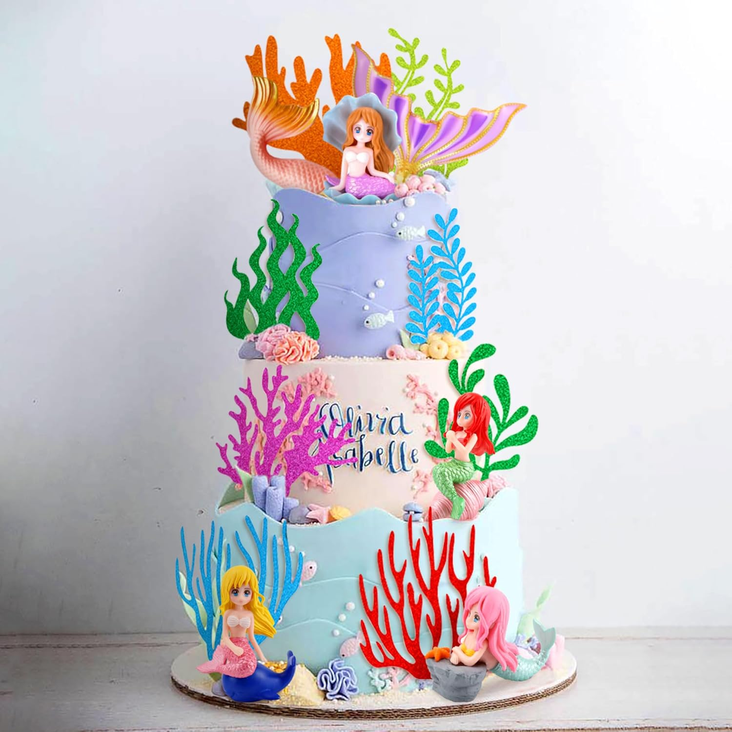 Jevenis Little Mermaid Cake Topper under the Sea Cake Decoration Seashell Cake Toppers Mermaid Tail Cake Topper Mermaid Party Supplies image number 3