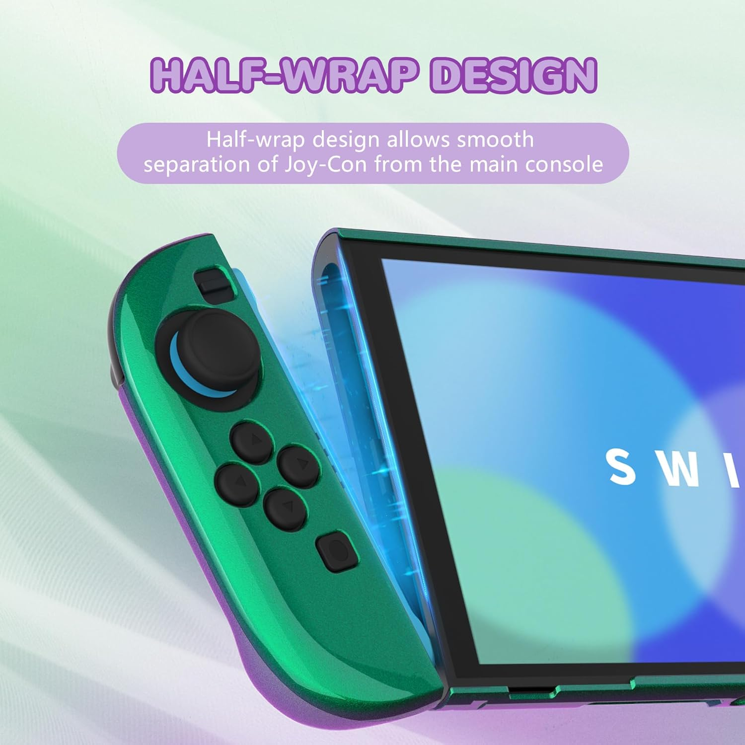 Playvital Solid Color Series Protective Case for Nintendo Switch 2, Anti-Scratches Hard Shell Dockable Grip Cover with Extra Foldable Stand & Thumb Grips for Nintendo Switch 2 - Chameleon Green Purple image number 1