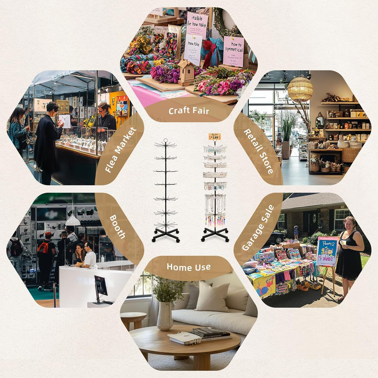 ANBOXIT Retail Display Stand 7 Tier Rotating Display Rack for Keychains Jewelry Vendor Events and Stores Movable and Adjustable - Black image number 4