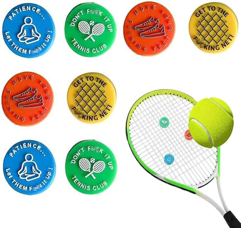 Tennis Racket Vibration Dampener, 8Pcs Funny Tennis Racket Damper Shock Absorber, Silicone Funny Word Racquet Dampener Keep You on Your Tennis image number 2