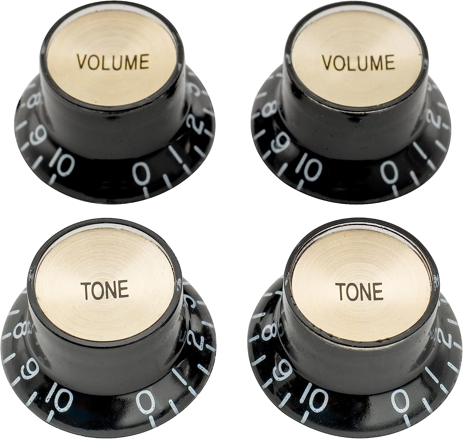 Musiclily Pro Metric Coarse 18-Spline Top Hat Bell Knobs Tone Volume Control Knobs for Epiphone LP SG Style Electric Guitar, Gold with Silver Reflector (Set of 2T2V)