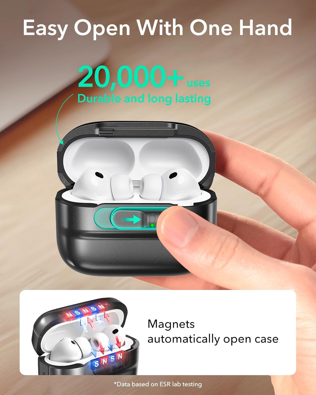 ESR for Airpods Pro 3 Case (2025), Compatible with Airpods Pro 3 (USB-C Cable), Magsafe Ready, Magnetic Lid Lock, Full Drop Protection Cover with Lanyard, Black