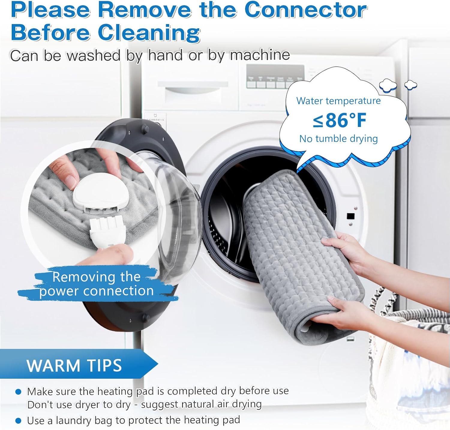 Biutee Electric Heating Pad for Back Pain Relief - 60X30Cm Large Heating Pad with 10 Temperature & 3 Timer Settings, Machine Washable Heat Pad for Lower Back, Muscle, Period Cramps (Auto Shut Off) image number 5