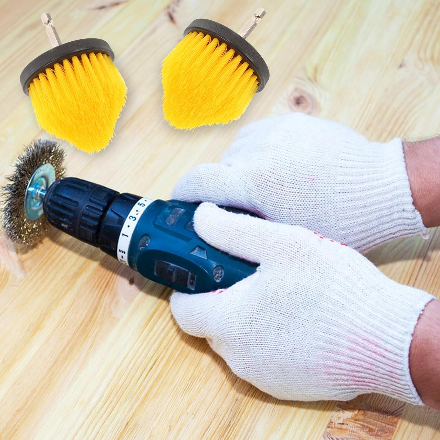 Hohopeti 2Pcs Drill Brush Attachment Cleaning Tool Kit for Bathtub Shower Tile Walls with Stiff Bristles Yellow Scrubber Compatible with Hand Drills image number 4