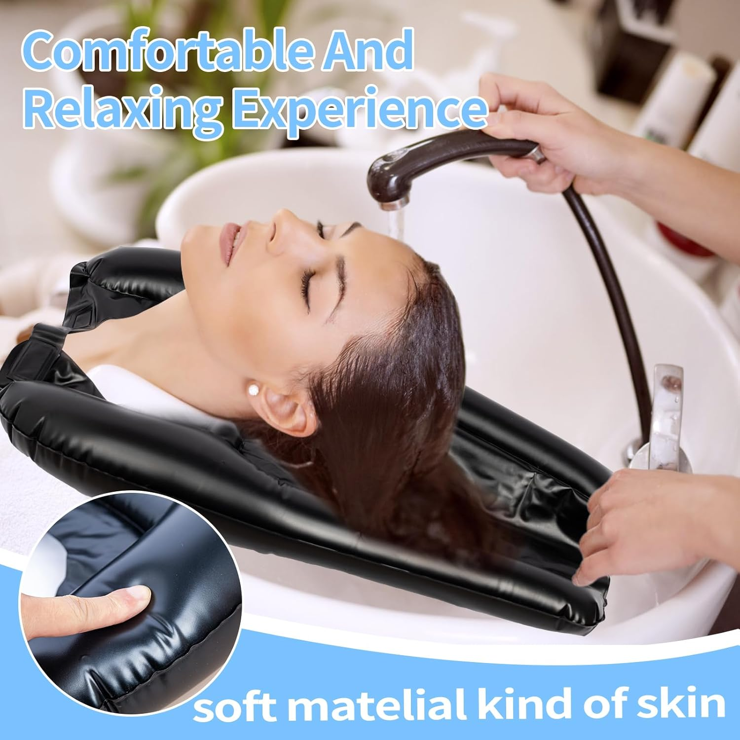 ZEYUEHUI Portable Shampoo Bowl, Inflatable Hair Washing Tray for Sink at Home for Bedridden, Seniors, Handicapped, Pregnant, Lightweight Hair Washing Sink image number 2