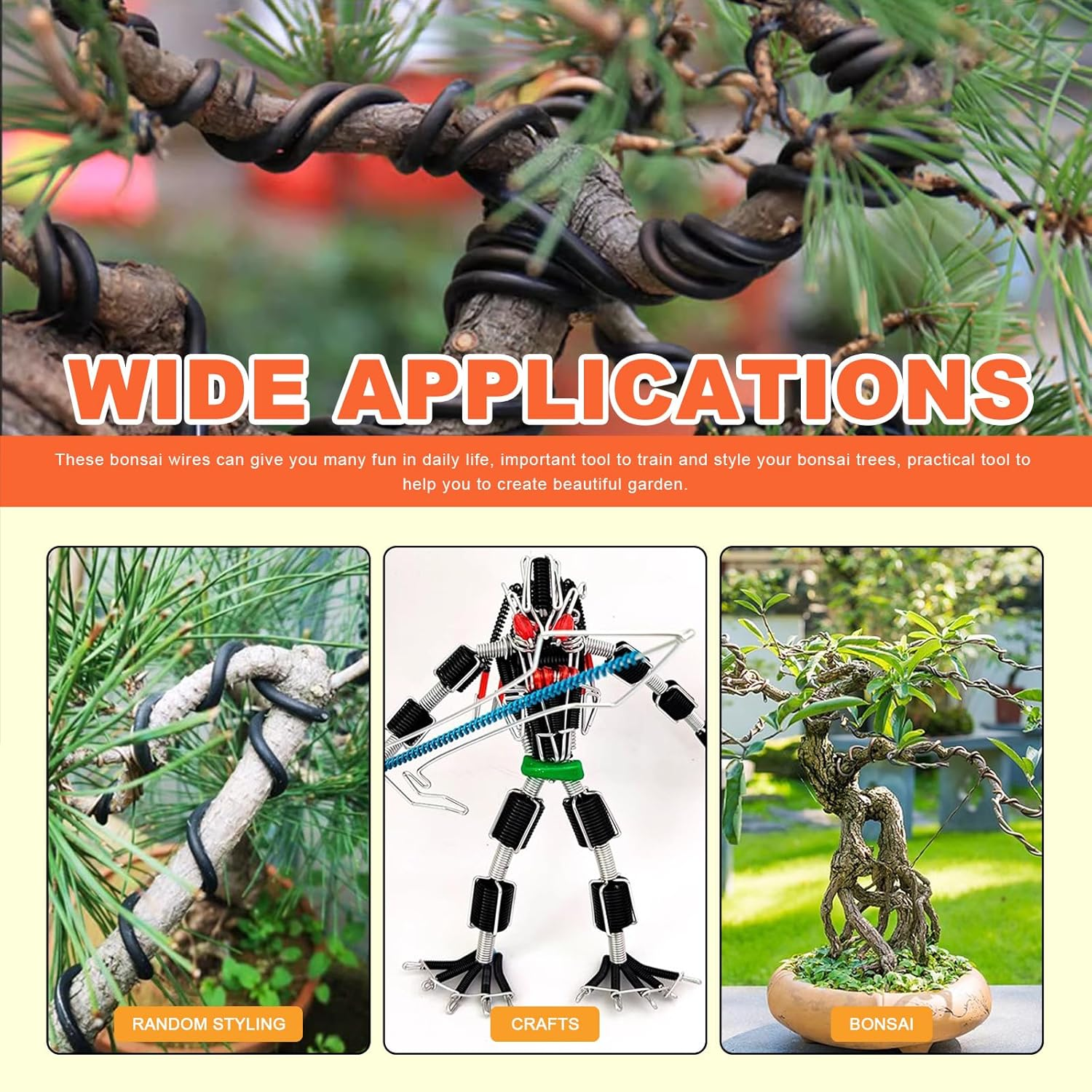 Tanstic 6Pcs Bonsai Training Wire Kit, 0.8Mm, 1Mm, 1.5Mm, 2Mm, 3Mm 82 Feet Total Aluminum Bonsai Wires with Wire Cutter for Bonsai Trees Indoor(16.4 Feet for Each Roll) image number 1