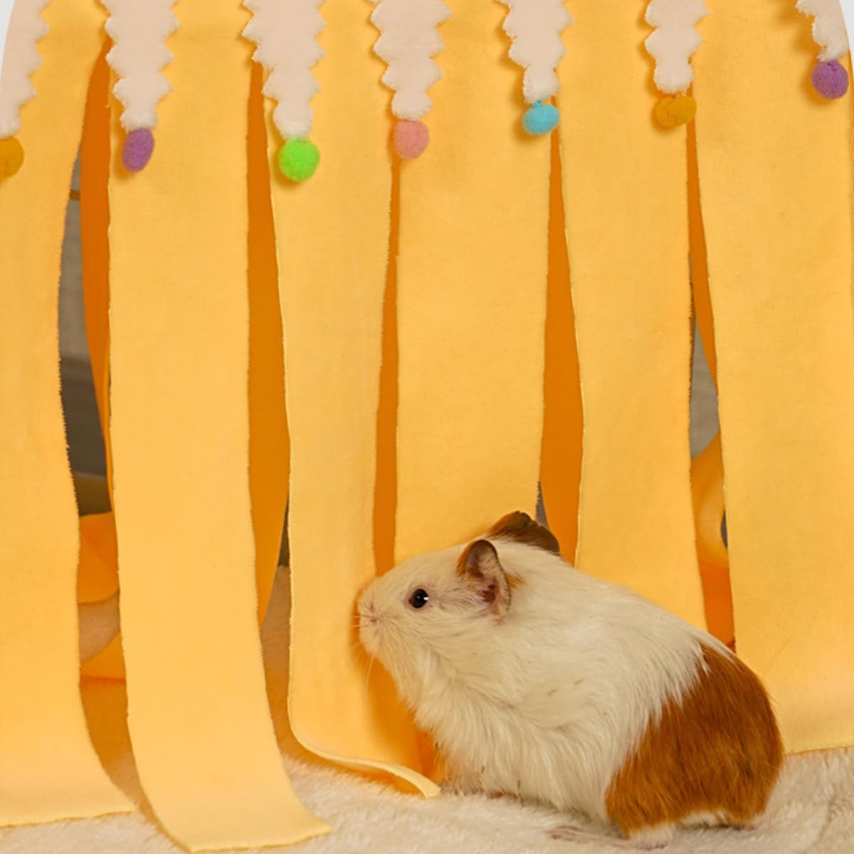 AIMALL Triangle Tassel Pet Hammock - Cozy Hanging Shelter for Hamsters, Rabbits, and Guinea Pigs, Yellow, Available in Sizes 9"X11.8" and 9"X15.7" image number 1