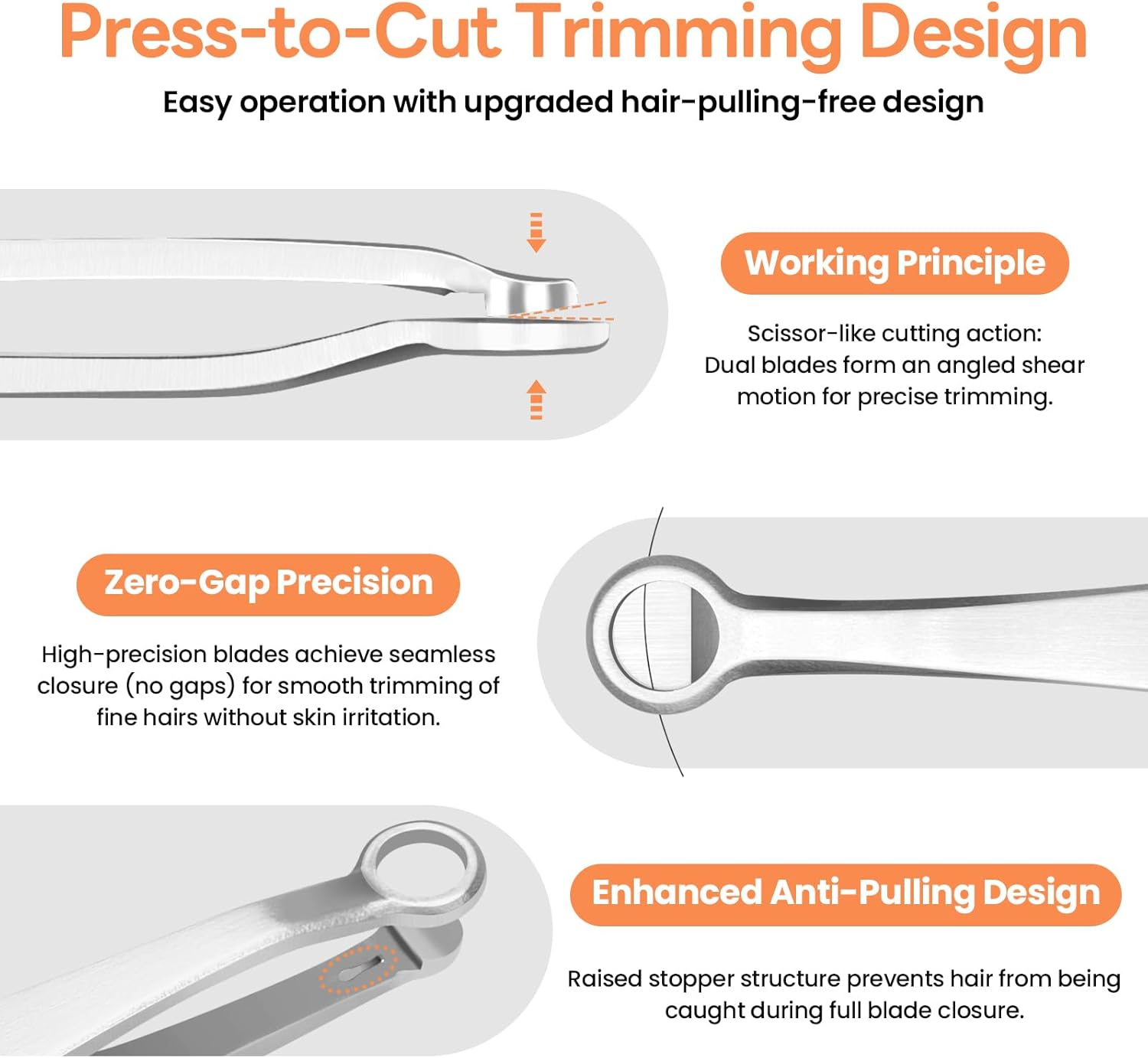 THRAU Nose Hair Trimmer for Men & Women, Stainless Steel Facial Hair Remover for Ear, Eyebrow and Beard, round Tip Trimming Tweezers, Body Grooming Kit image number 5