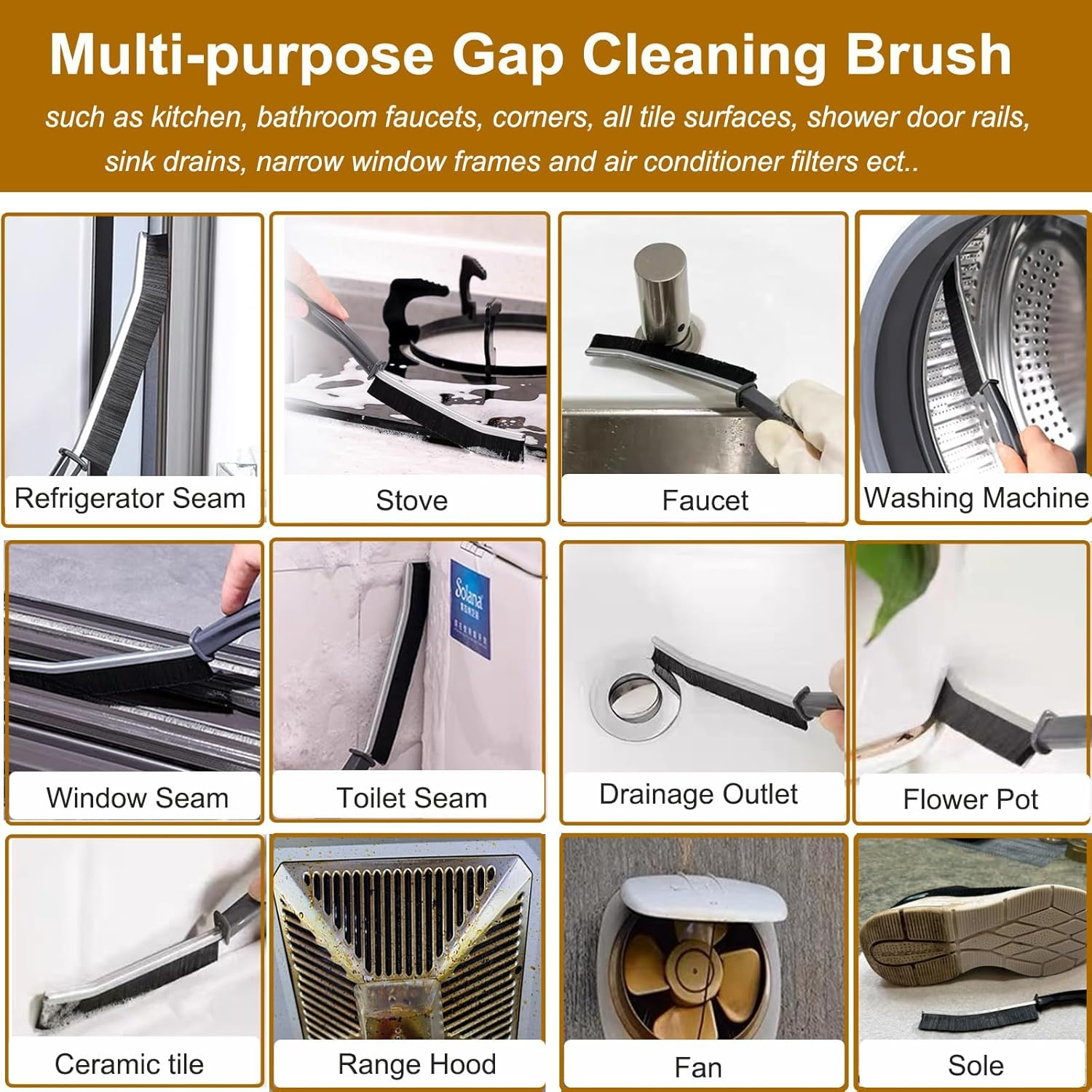 3Pcs Hard-Bristled Crevice Cleaning Brush Prime, Hard Bristles Crevice Gap Cleaning Brush, Grout Cleaner Brush for Showers, Bathroom, Multifunctional Groove Crevice Cleaning Brush Tools image number 3