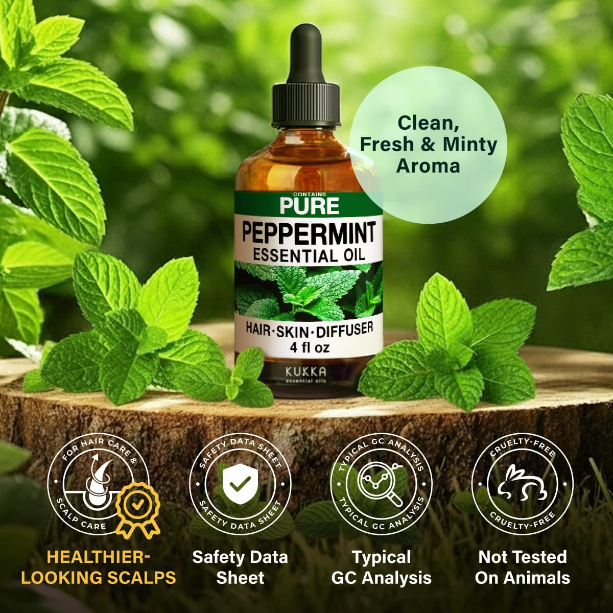 Kukka Peppermint Oil for Skin, Hair & Diffuser - 118Ml - 100% Pure Natural Peppermint Essential Oil Made from Mint Leaves for a Strong Refreshing & Cooling Experience for Wellness & DIY Soap Making image number 3