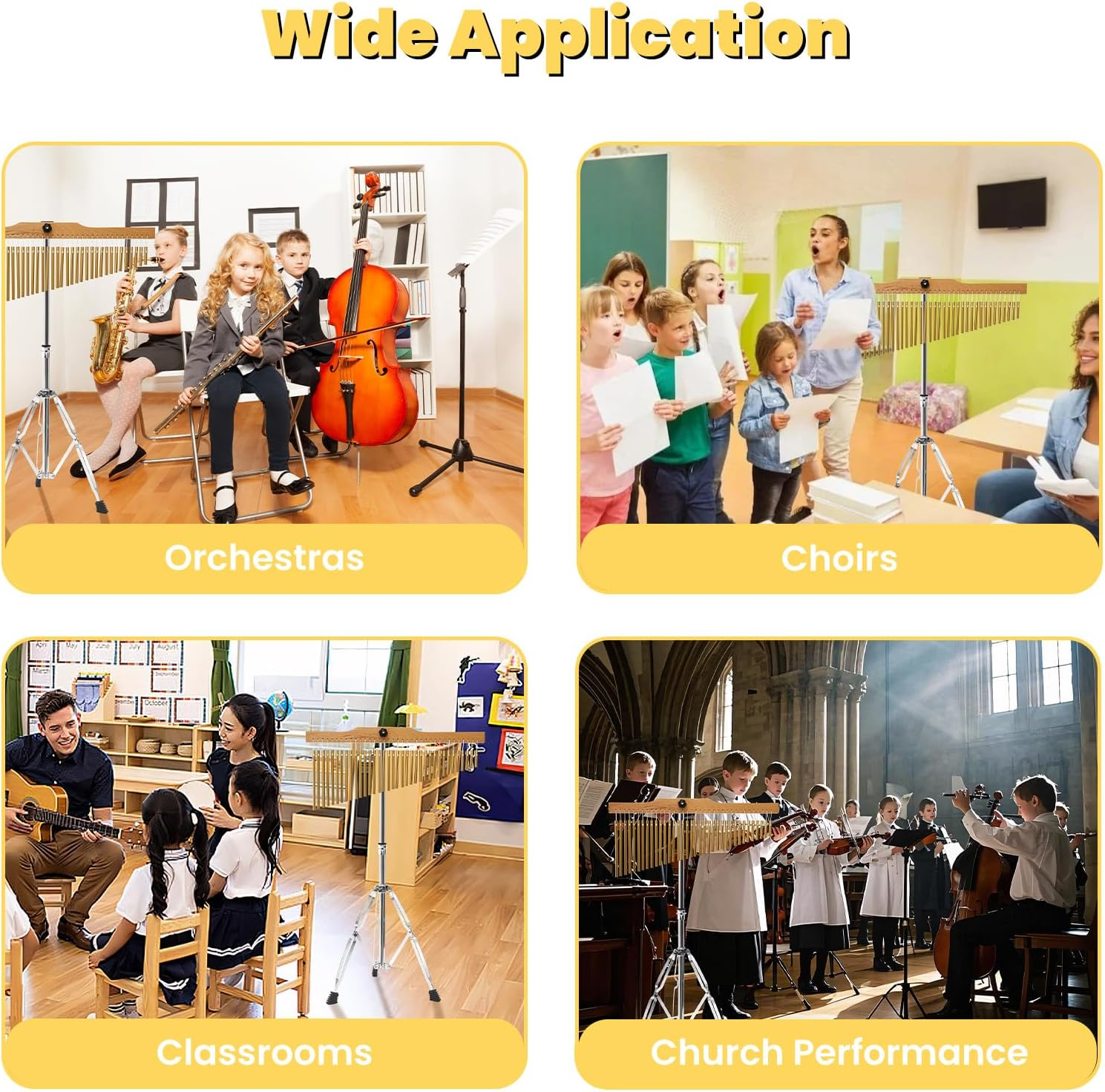 SOCROTO 36-Bar Chimes Percussion 36 Notes Chimes Musical Instruments Single-Row Wind Chimes with 2.5-4FT Adjustable Stand Musical Chimes Percussion for Orchestras Choirs Classrooms Church Bands image number 4