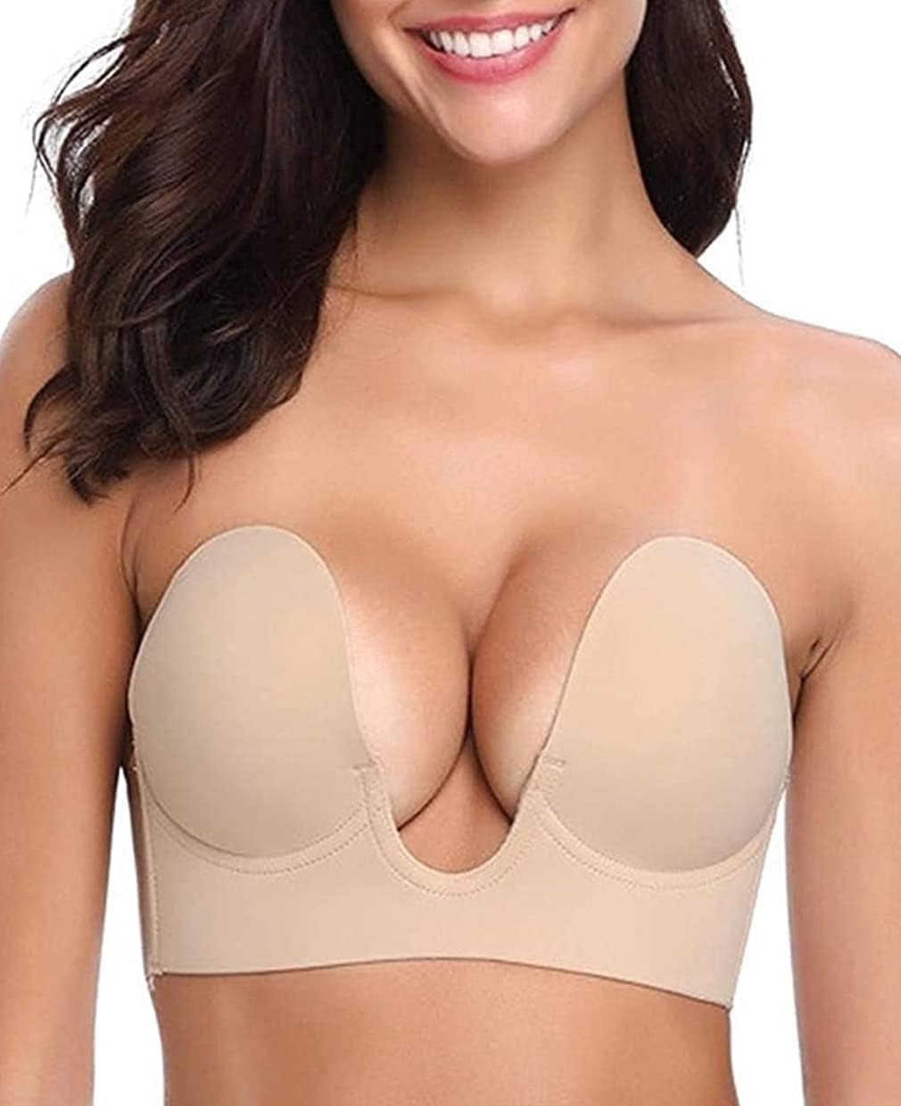 Bontierie Women'S Push up Plunge Adhesive Bra Reusable Deep U-Shaped Sticky Bra Strapless Backless Breast Lifting Bra image number 5