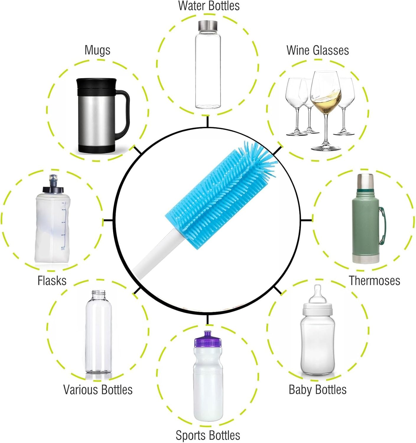 3 Pcs Silicone Bottle Brush Cleaning Set, 12" Long Handle Bottles Cleaner for Baby Bottles, Sports Bottle, Wine Decanter, Narrow Cup, Vase, Glassware, and Smaller Diameter Bottle Openings(Color:Blue) image number 6