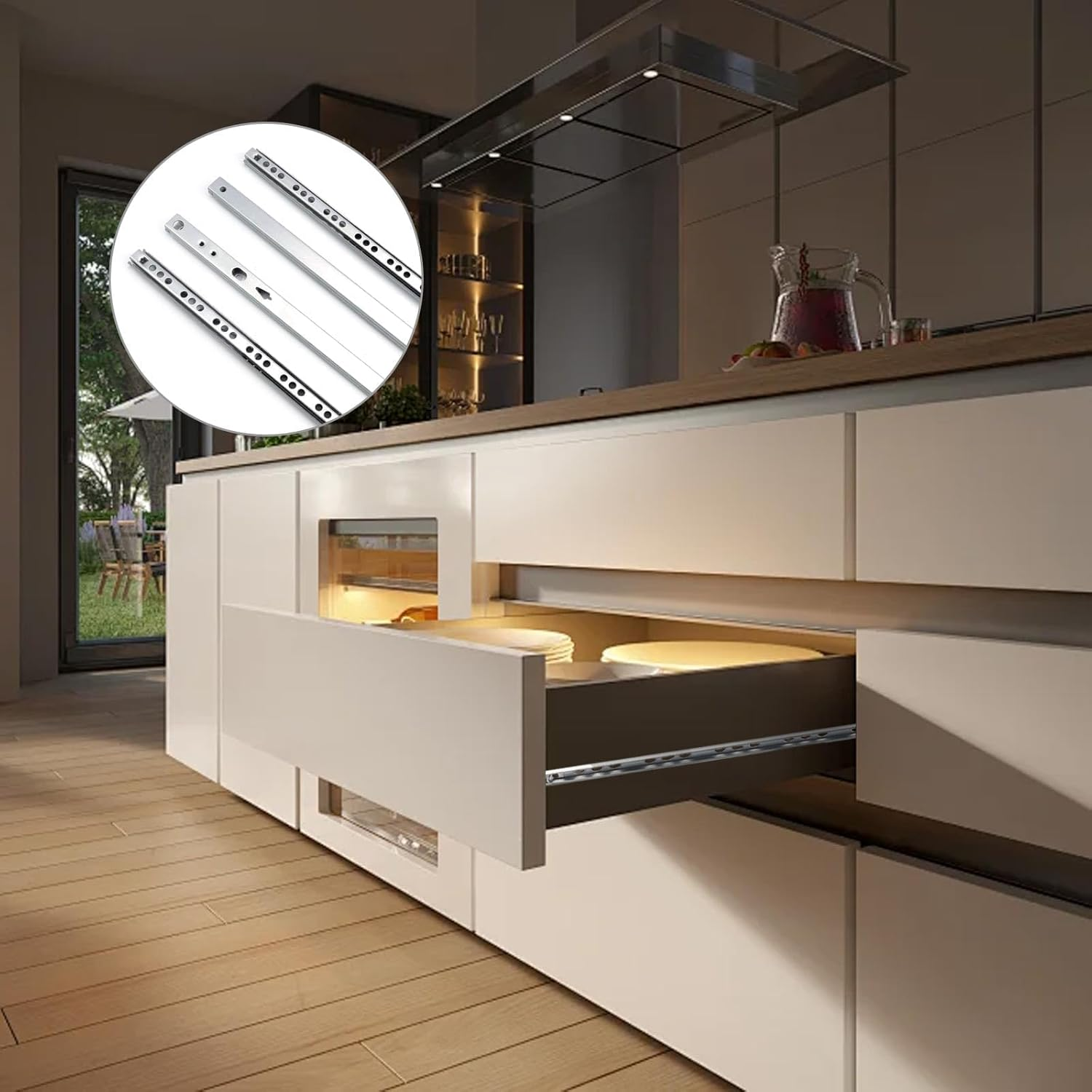 LERANXIN Drawer Runners, Full Extension, 2 Pairs (4 Pieces), Drawer Runners Made of Galvanised Material, Drawer Slide with Two-Way Extension, for Drawers with 17 Mm Groove. Comes with 16 Screws image number 4