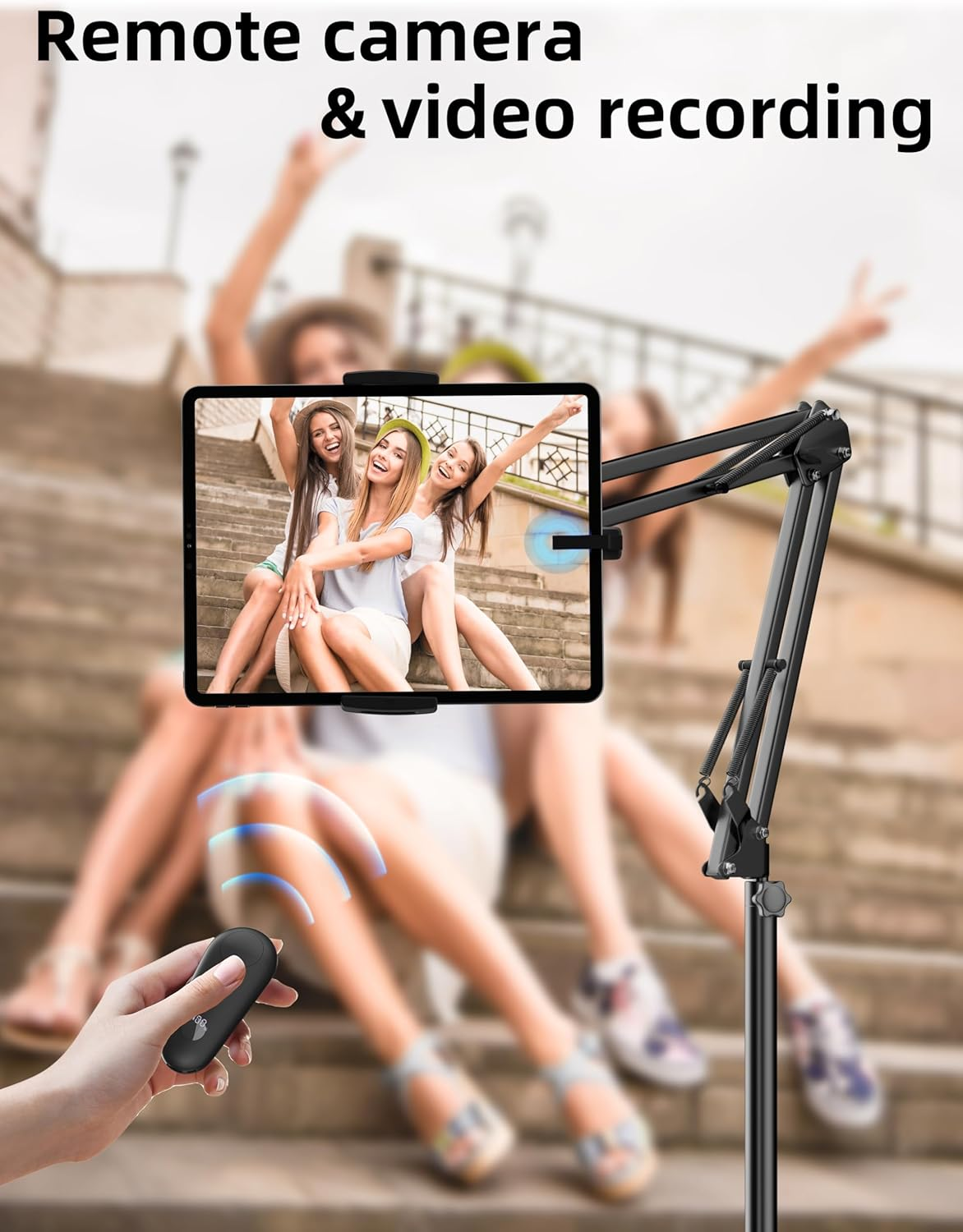 Floor Stand Kindle Holder with Remote Page Turner for Reading in Bed, Tablet Mount with Clicker, Kindle Accessories Tablet Stand Holder for Kindles Tablets Iphones 4.7-12.9 Inch(Black) image number 1