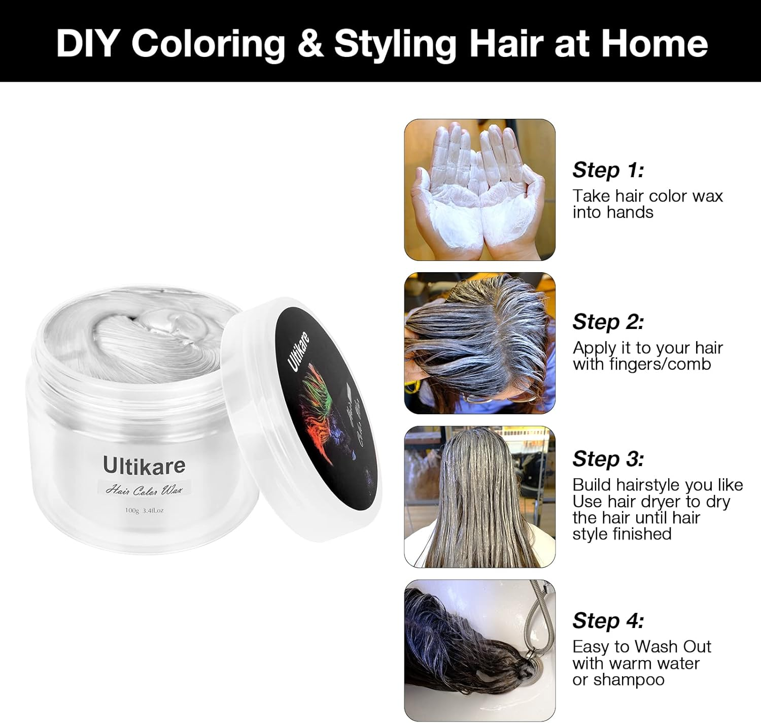 Temporary Hair Colour Cream, Ultical Hair Colour Wax Temporary Hair Wax Colour Instant DIY Cosplay for Carnival Christmas Halloween Parties for Men and Women (White) - Orange image number 4