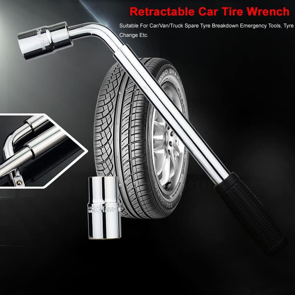 Extendable Wheel Brace, Telescopic Lug Wrench with 17/19Mm and 21/23Mm Standard Sockets, Non-Slip, Durable, Retractable for Car/Van/Truck Spare Tyre Breakdown Emergency Tools, Tyre Change Etc.