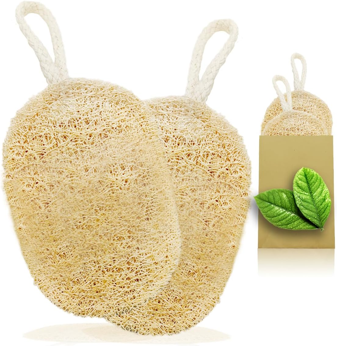 Natural Loofah Sponge for Bath & Kitchen - Double Layer Exfoliating Scrubber, Eco-Friendly Plant Fiber Body & Dish Scrub Pad, 2-Pack in Paper Bag (12X8Cm) image number 2