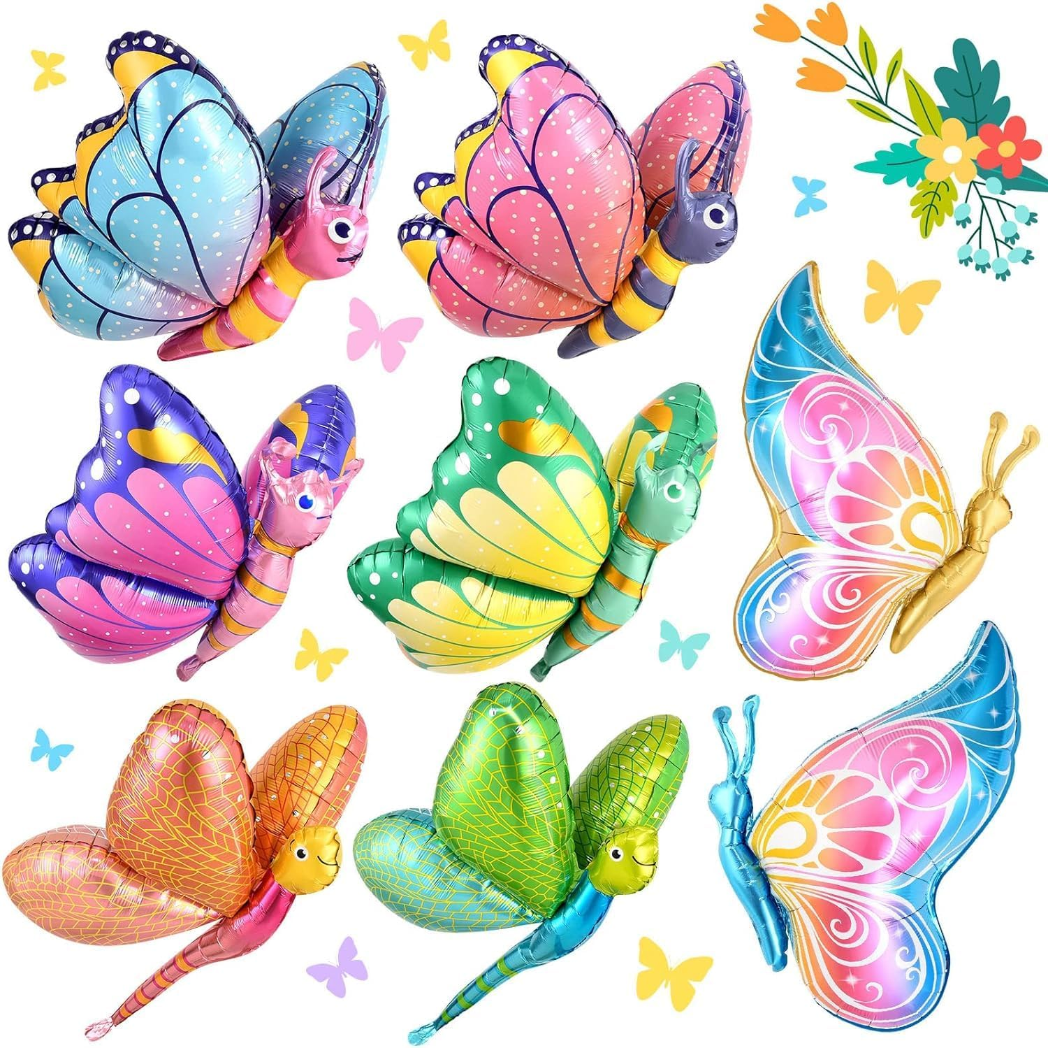 8 Pcs Butterfly Balloons Dragonfly Foil Balloons, 30IN Large Butterfly Foil Balloon Dragonfly Balloons for Butterfly Theme Party Supplies Wedding Birthday Decorations image number 3
