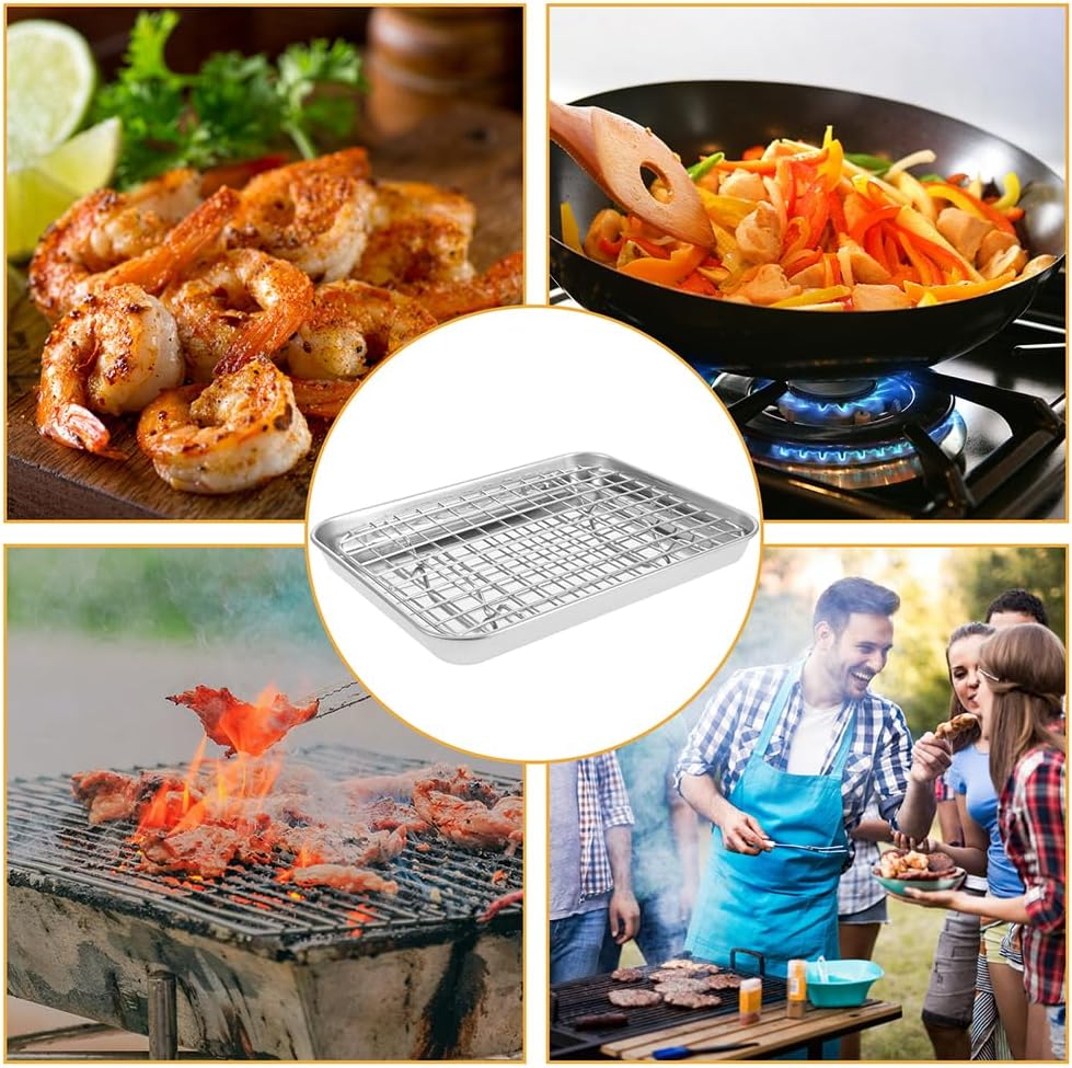 JECOMPRIS Stainless Steel Baking Sheet with Wire Rack Set, Metal Toaster Oven Tray Cookie Sheet Pan Rimmed Sheet for Roasting Cooking Cooling Cookie Bacon Steak image number 1