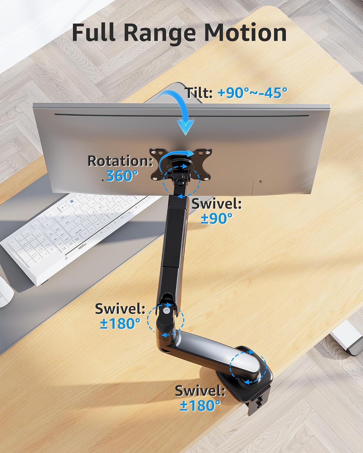MOUNTUP Single Monitor Desk Mount Holds Screen up to 32 Inch, Height Adjustable Monitor Arm, Computer Monitors Stand with Clamp/Grommet Base, VESA Mounts Fit 4.4-17.6Lbs Computer, Black, MU0004 image number 6
